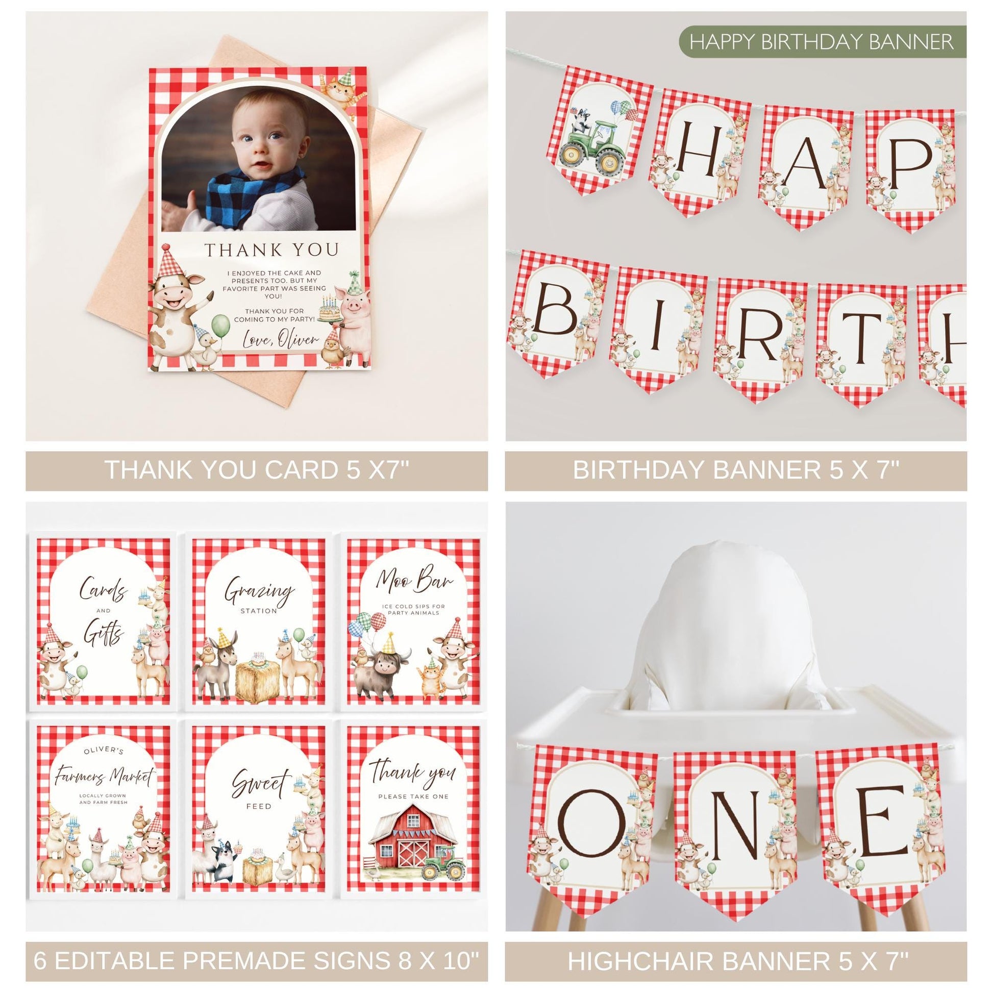 Farm Birthday Invite Barnyard First Birthday Party Decor Party Animals 1st Birthday Bundle Farm Animal Theme Party Country Birthday Decor