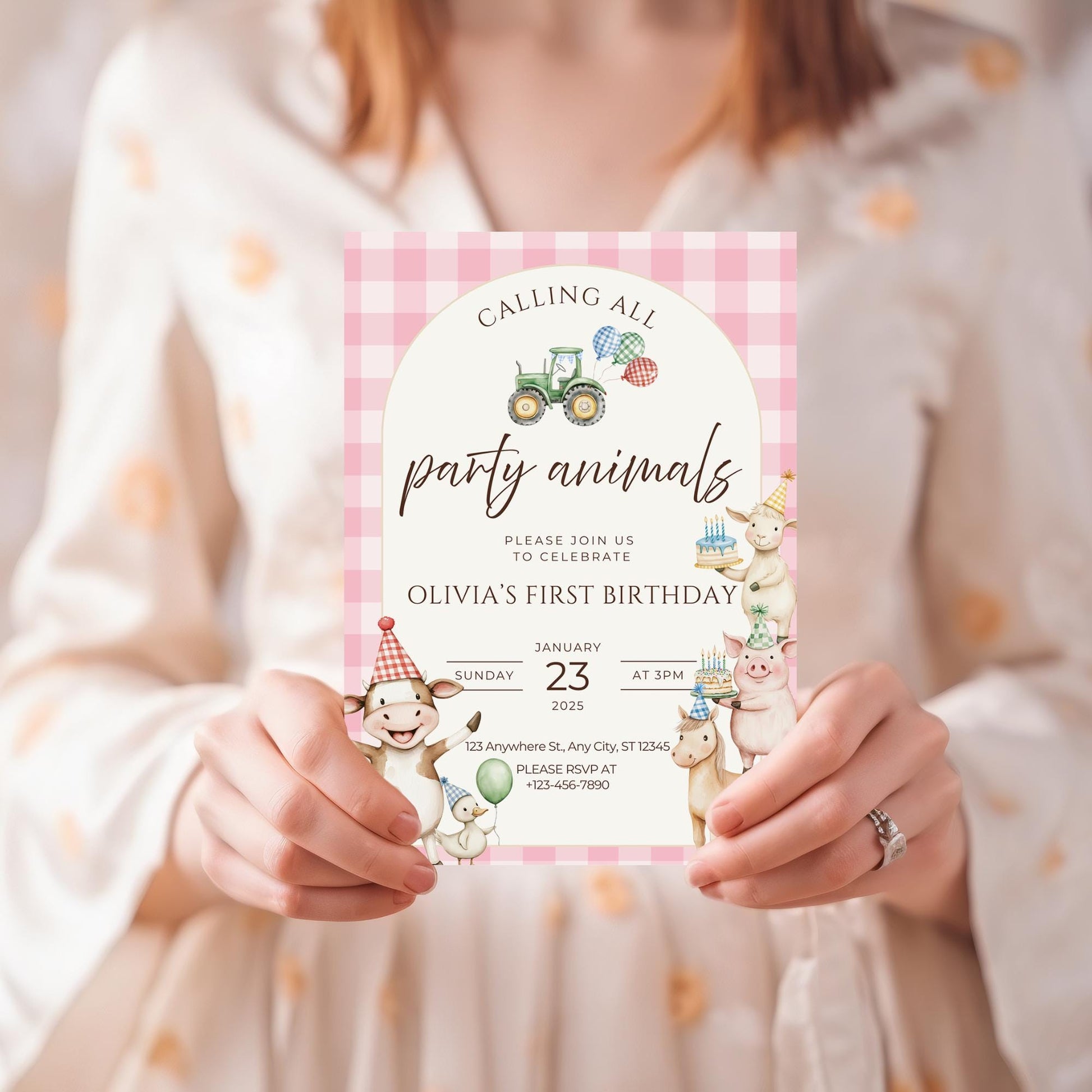 Farm Birthday Invitation Template Pink Party Invitation Farm Animals 1st Birthday Party Animals Birthday Barnyard Theme Country Birthday