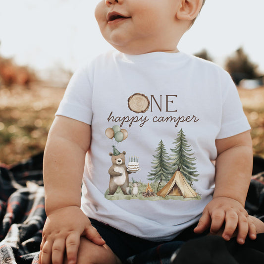One Happy Camper Birthday Shirt Camping 1st Birthday Outfit for birthday photos Happy Camper 1st Birthday Match Family Shirt