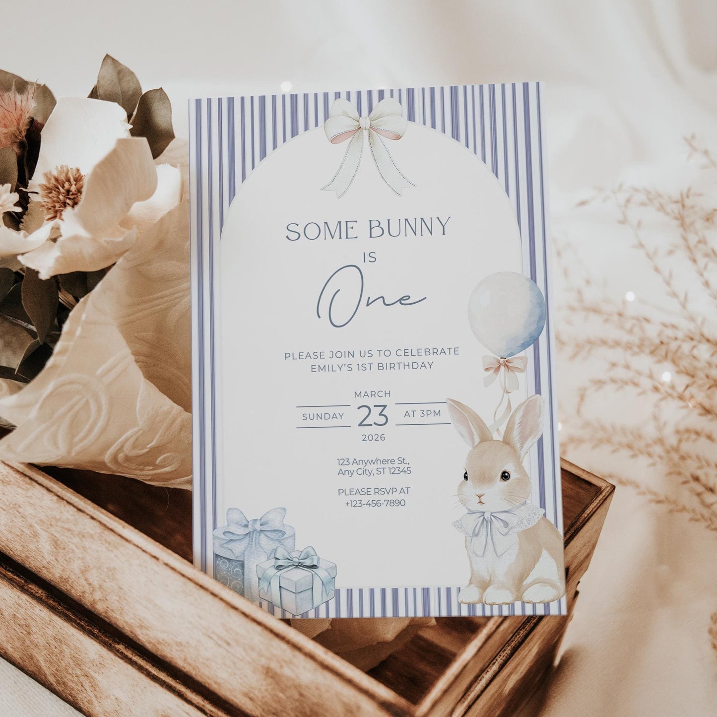 Some Bunny is One Birthday Invitation Bunny Birthday Invite Easter Birthday Coquette Bunny First birthday Rabbit Birthday Invite