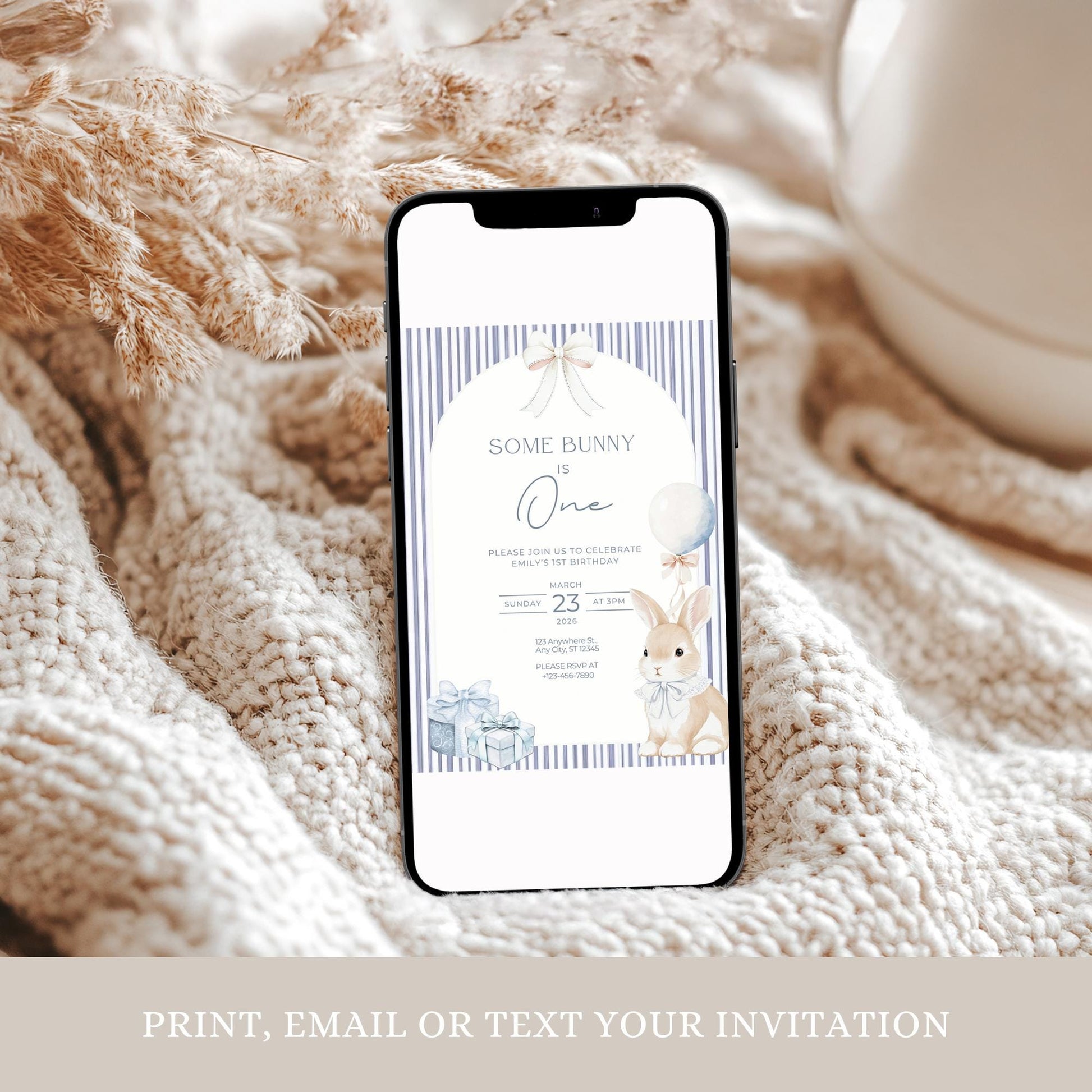 Some Bunny is One Birthday Invitation Bunny Birthday Invite Easter Birthday Coquette Bunny First birthday Rabbit Birthday Invite