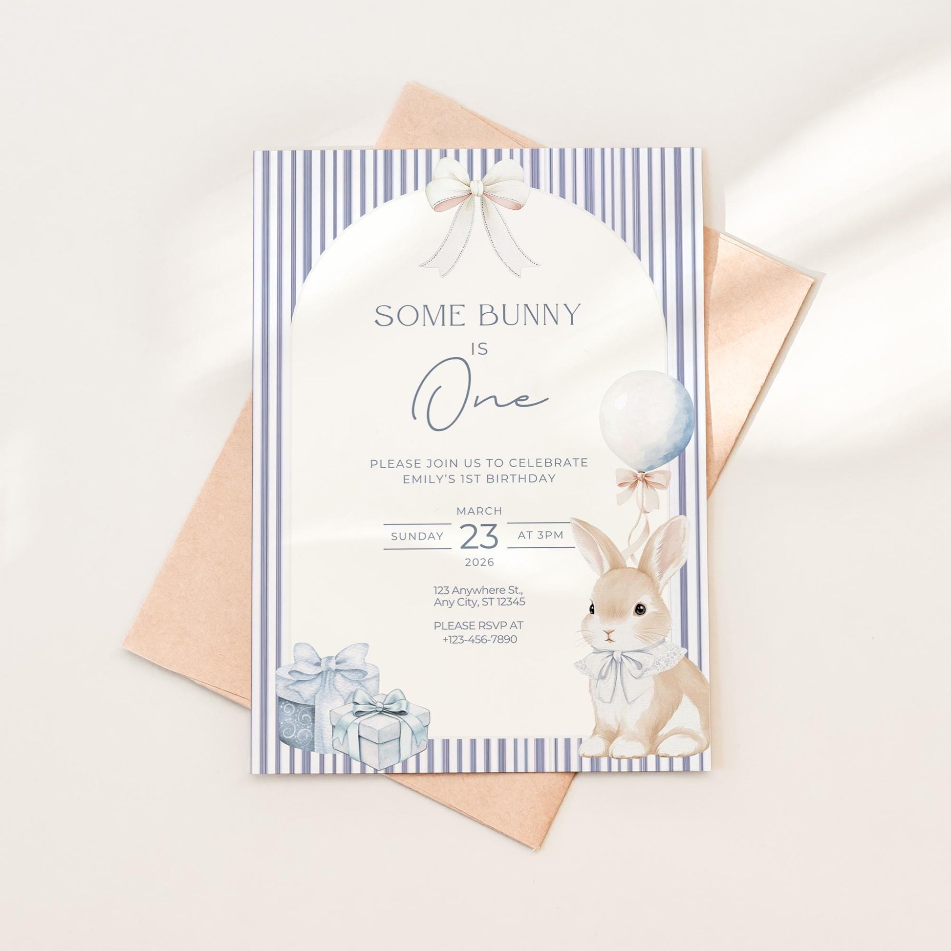 Some Bunny is One Birthday Invitation Bunny Birthday Invite Easter Birthday Coquette Bunny First birthday Rabbit Birthday Invite