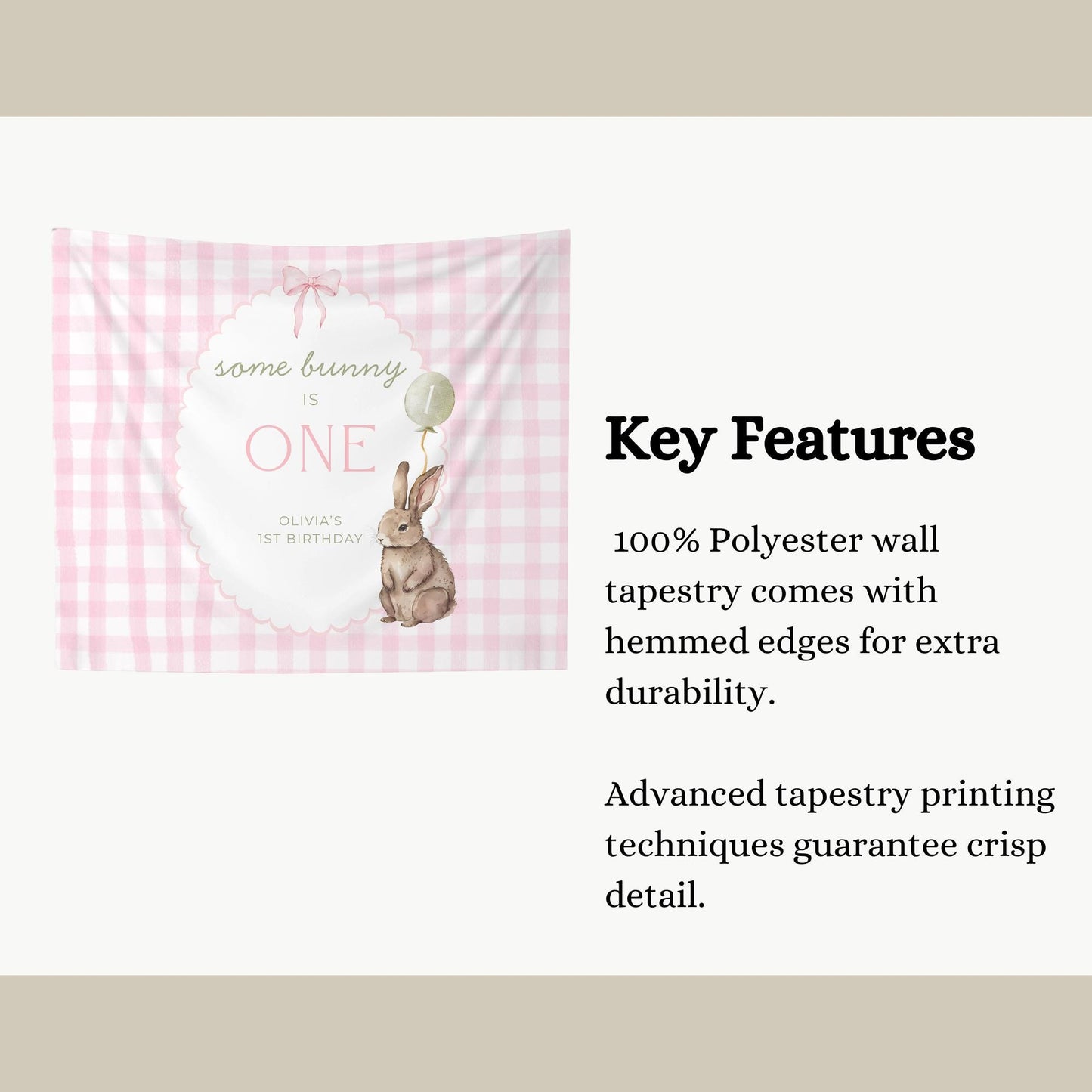 Some Bunny is One Birthday Backdrop Bunny Birthday Welcome Sign Pink Gingham Bunny Banner Personalized Easter Birthday Decoration