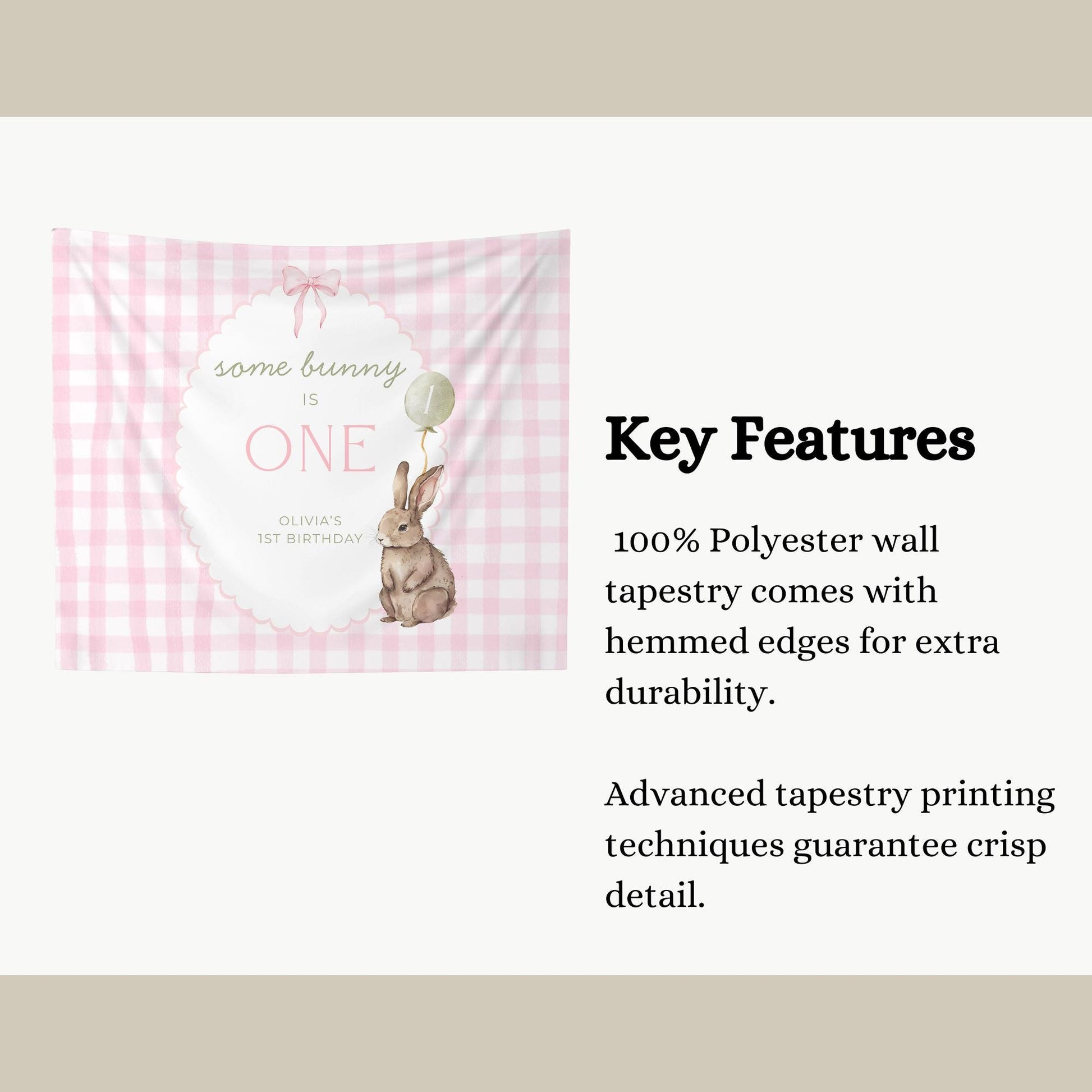 Some Bunny is One Birthday Backdrop Bunny Birthday Welcome Sign Pink Gingham Bunny Banner Personalized Easter Birthday Decoration