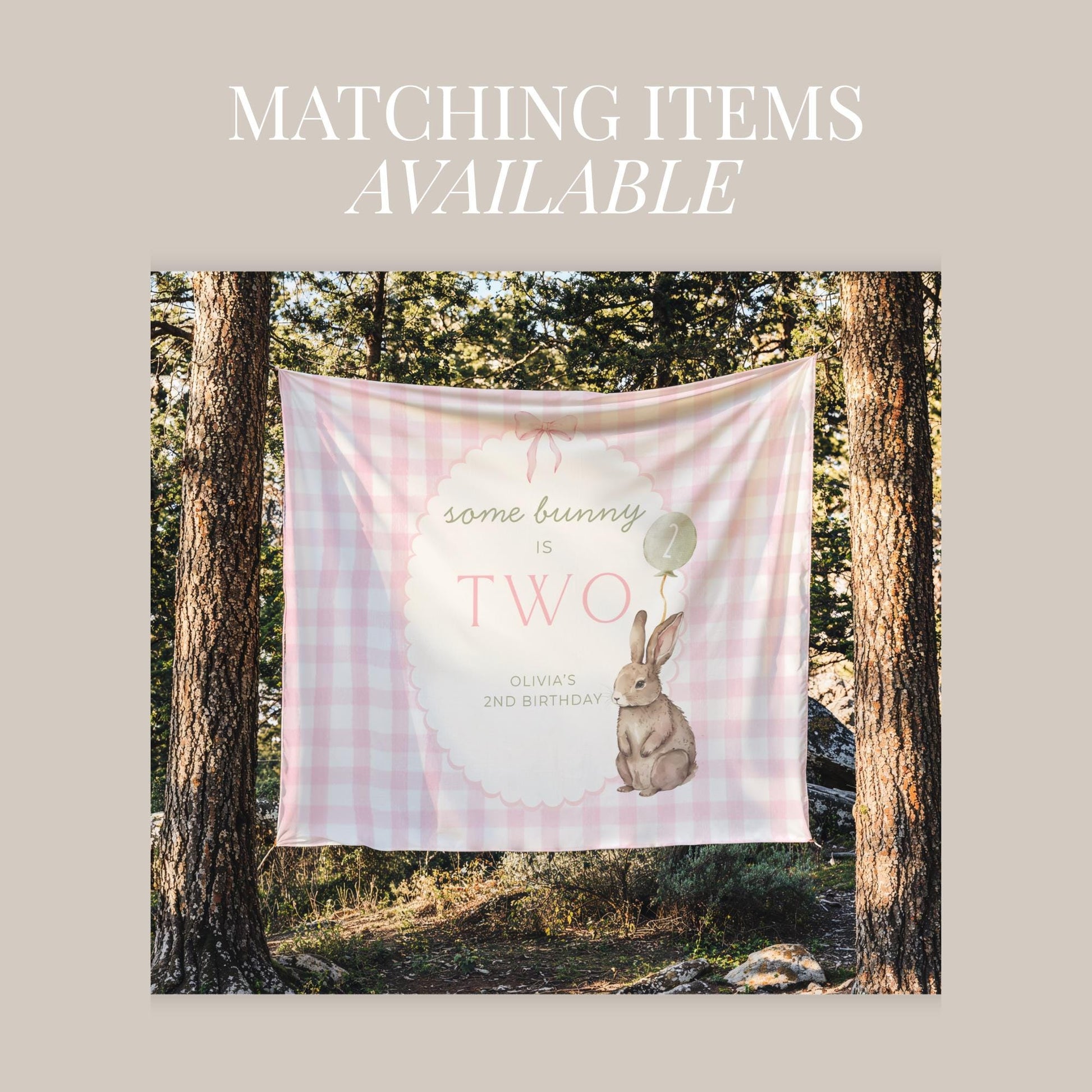 Some Bunny is Two Birthday Invitation Pink Bow Birthday Invite Pink Gingham Invitation Coquette Bunny 2nd birthday Rabbit Birthday