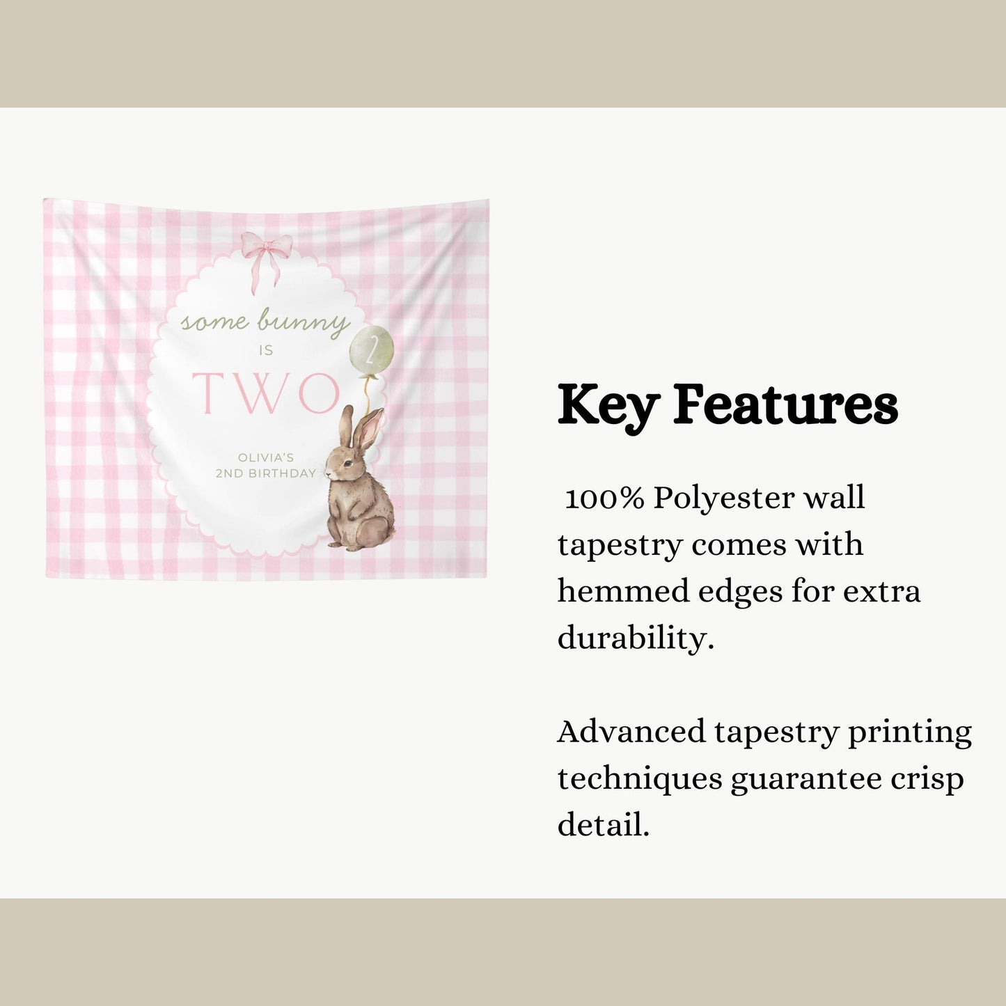 Some Bunny is Two Birthday Backdrop Bunny Birthday Welcome Sign Pink Gingham Bunny Banner Personalized Easter Birthday Decoration