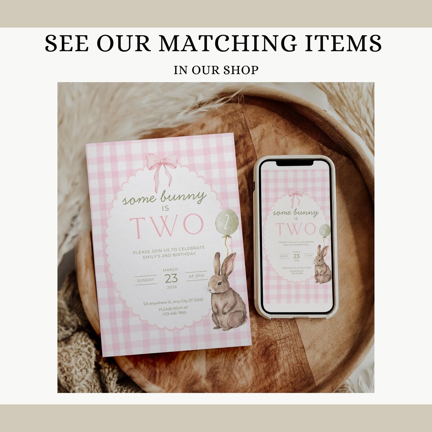 Some Bunny is Two Birthday Backdrop Bunny Birthday Welcome Sign Pink Gingham Bunny Banner Personalized Easter Birthday Decoration