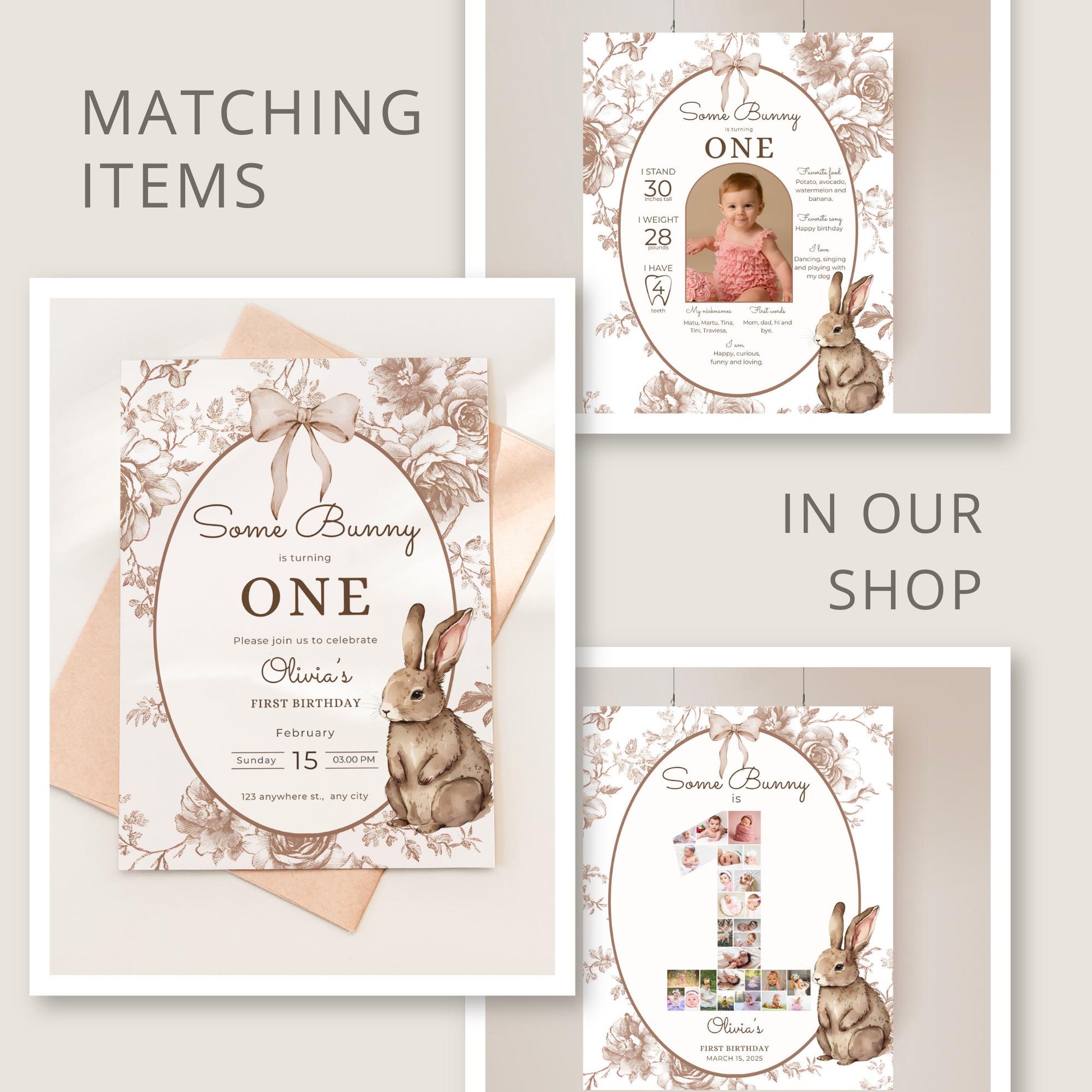 Some Bunny Is One Birthday Photo Milestone Banner Easter Rabbit 1st Birthday Bunting Banner Template Monthly Milestone Photo Collage