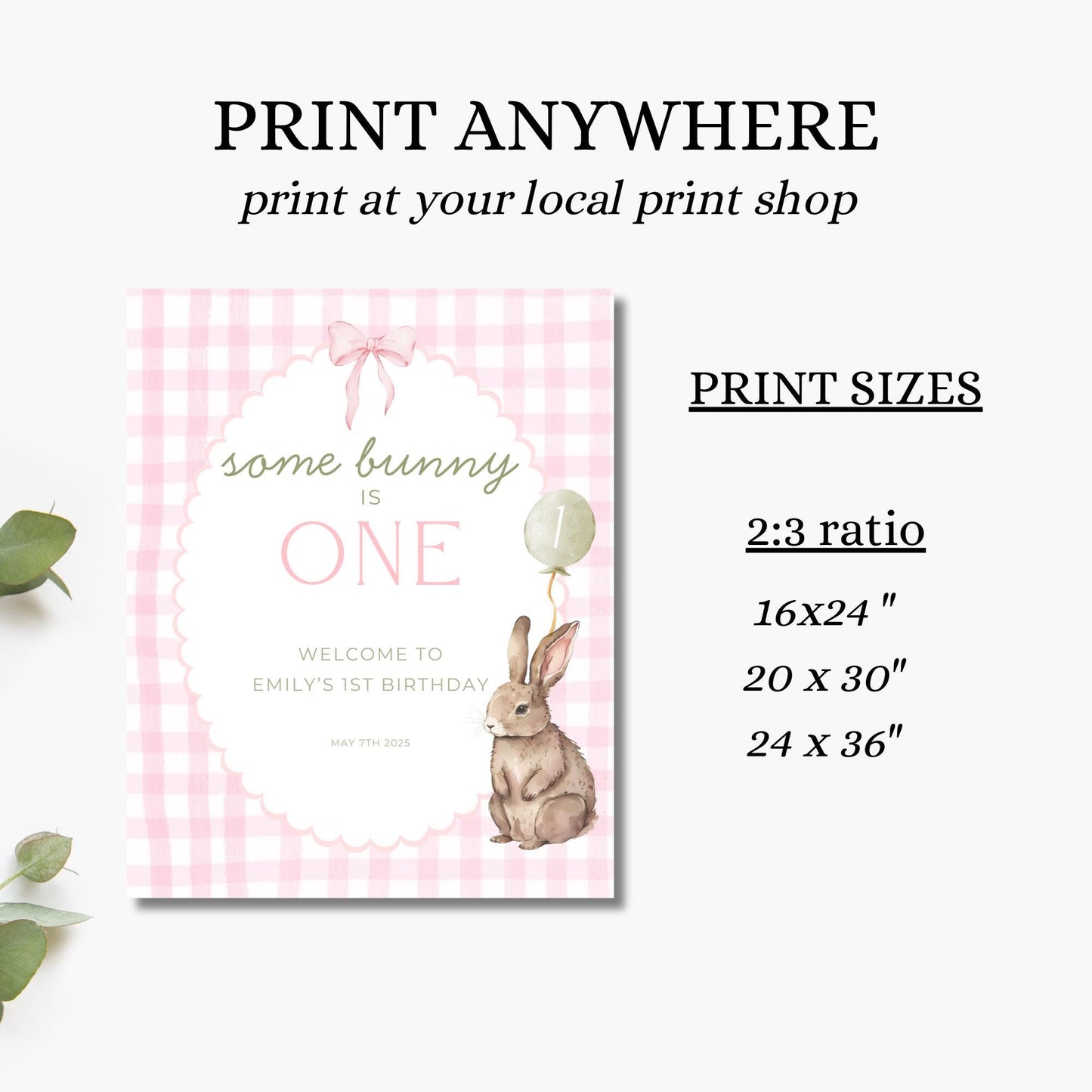 Some Bunny is One Birthday Welcome Sign Editable First Birthday Party Rabbit Party Decor Printable Sign Template Easter 1st Birthday Sign