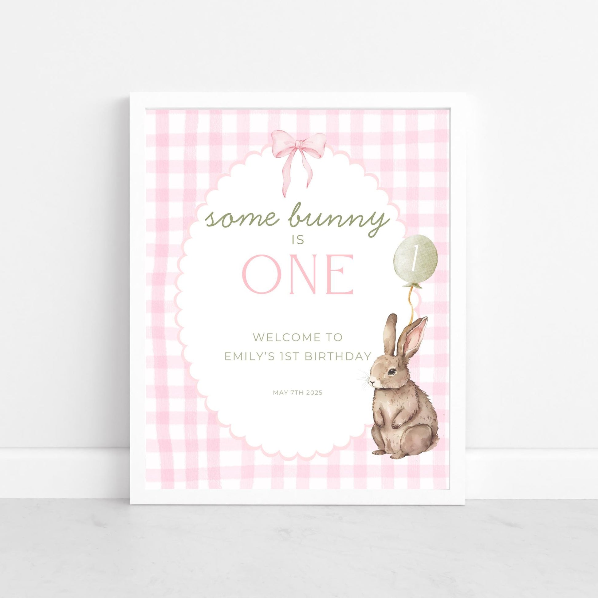 Some Bunny is One Birthday Welcome Sign Editable First Birthday Party Rabbit Party Decor Printable Sign Template Easter 1st Birthday Sign