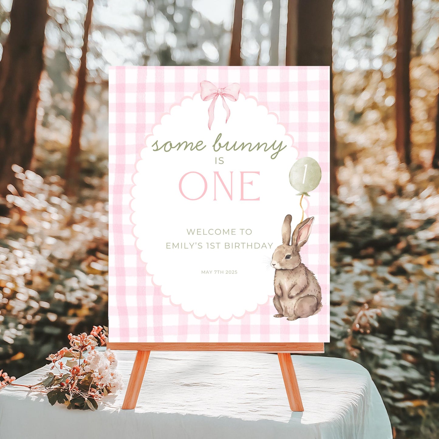 Some Bunny is One Birthday Welcome Sign Editable First Birthday Party Rabbit Party Decor Printable Sign Template Easter 1st Birthday Sign