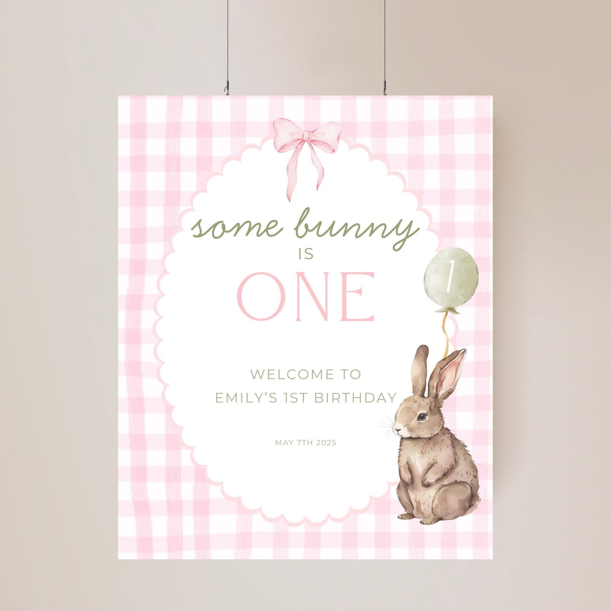 Some Bunny is One Birthday Welcome Sign Editable First Birthday Party Rabbit Party Decor Printable Sign Template Easter 1st Birthday Sign