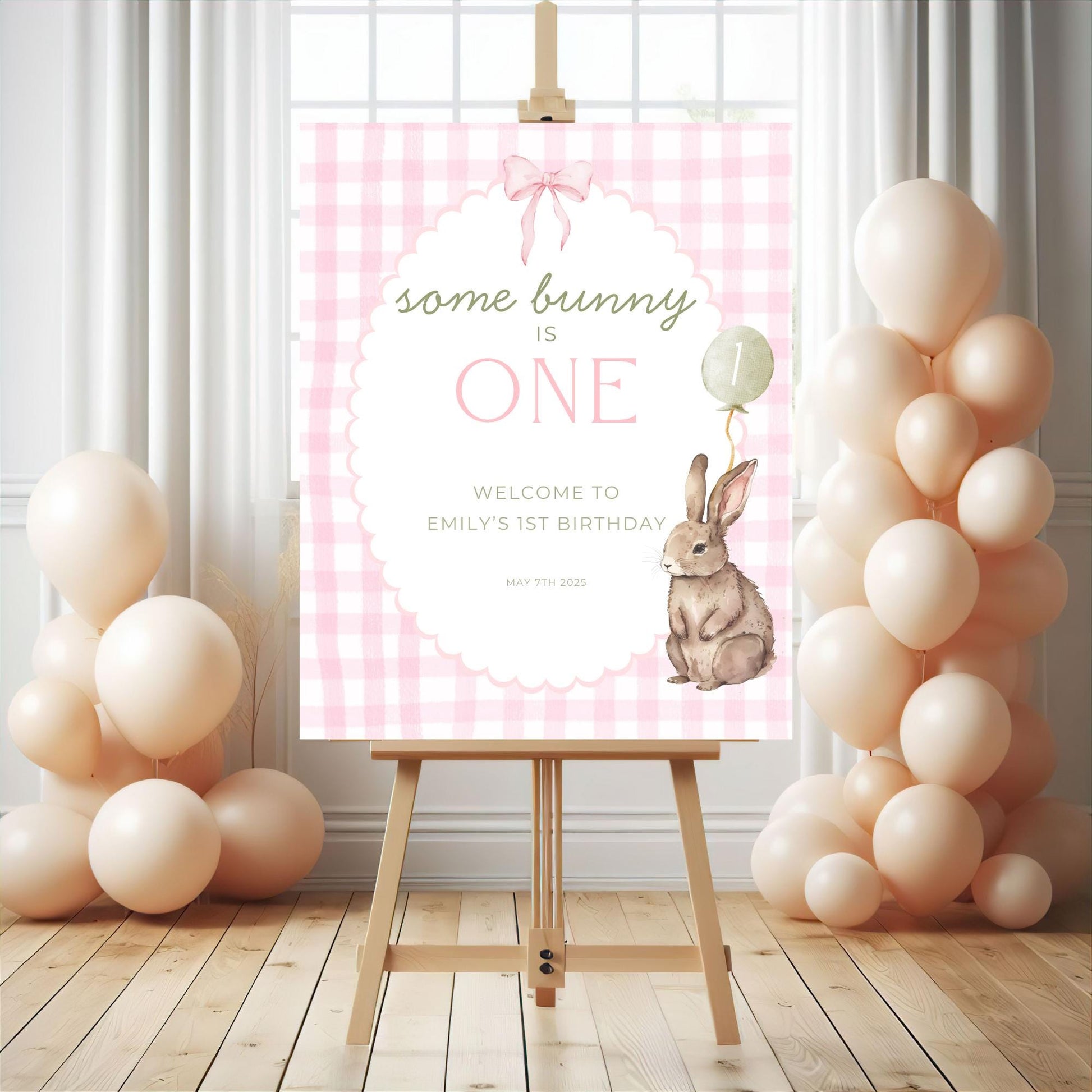 Some Bunny is One Birthday Welcome Sign Editable First Birthday Party Rabbit Party Decor Printable Sign Template Easter 1st Birthday Sign
