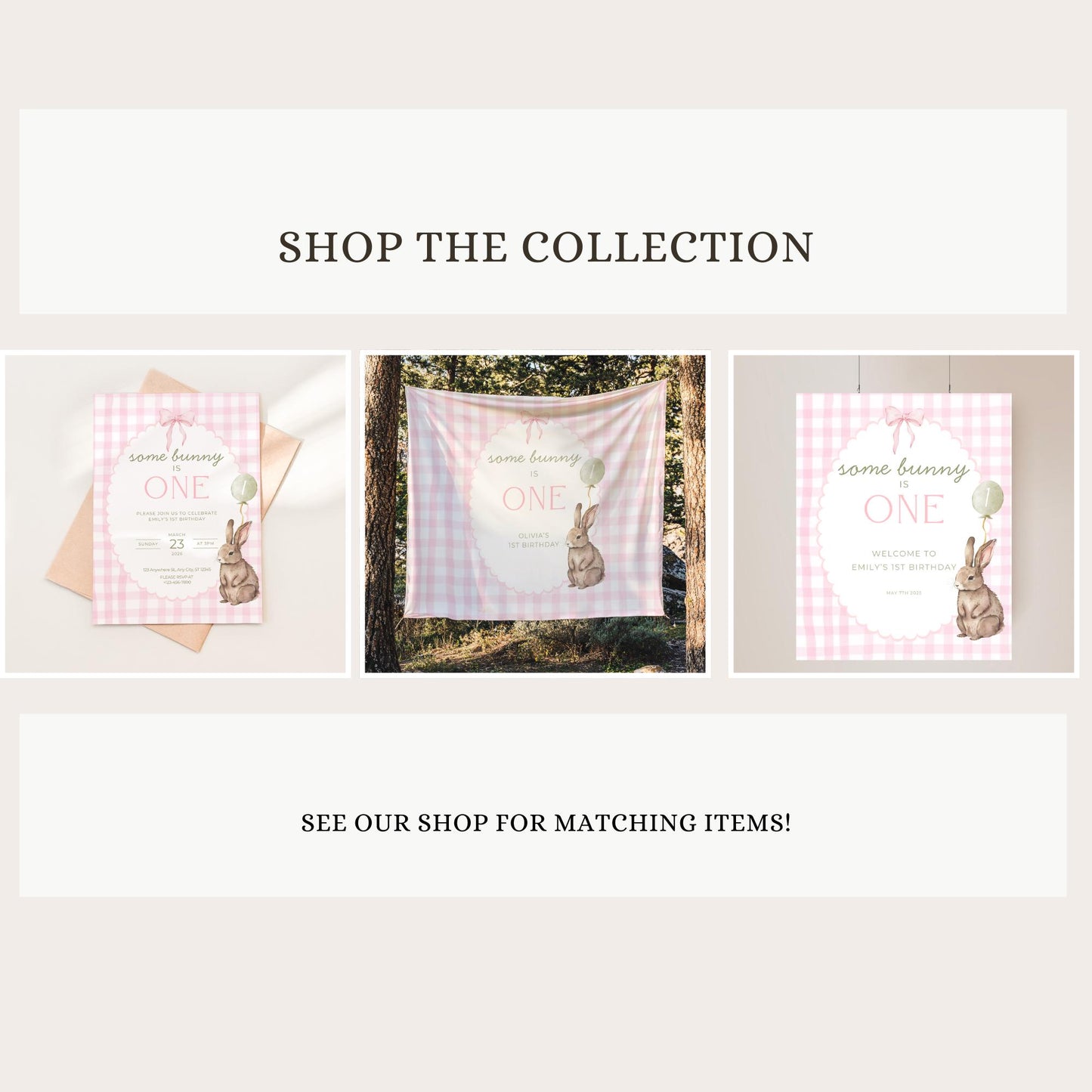 Some Bunny is One First Birthday Sign Stats Poster Editable Bunny 1st Birthday Monthly Banner Pink Gingham Rabbit Photo Milestone sign