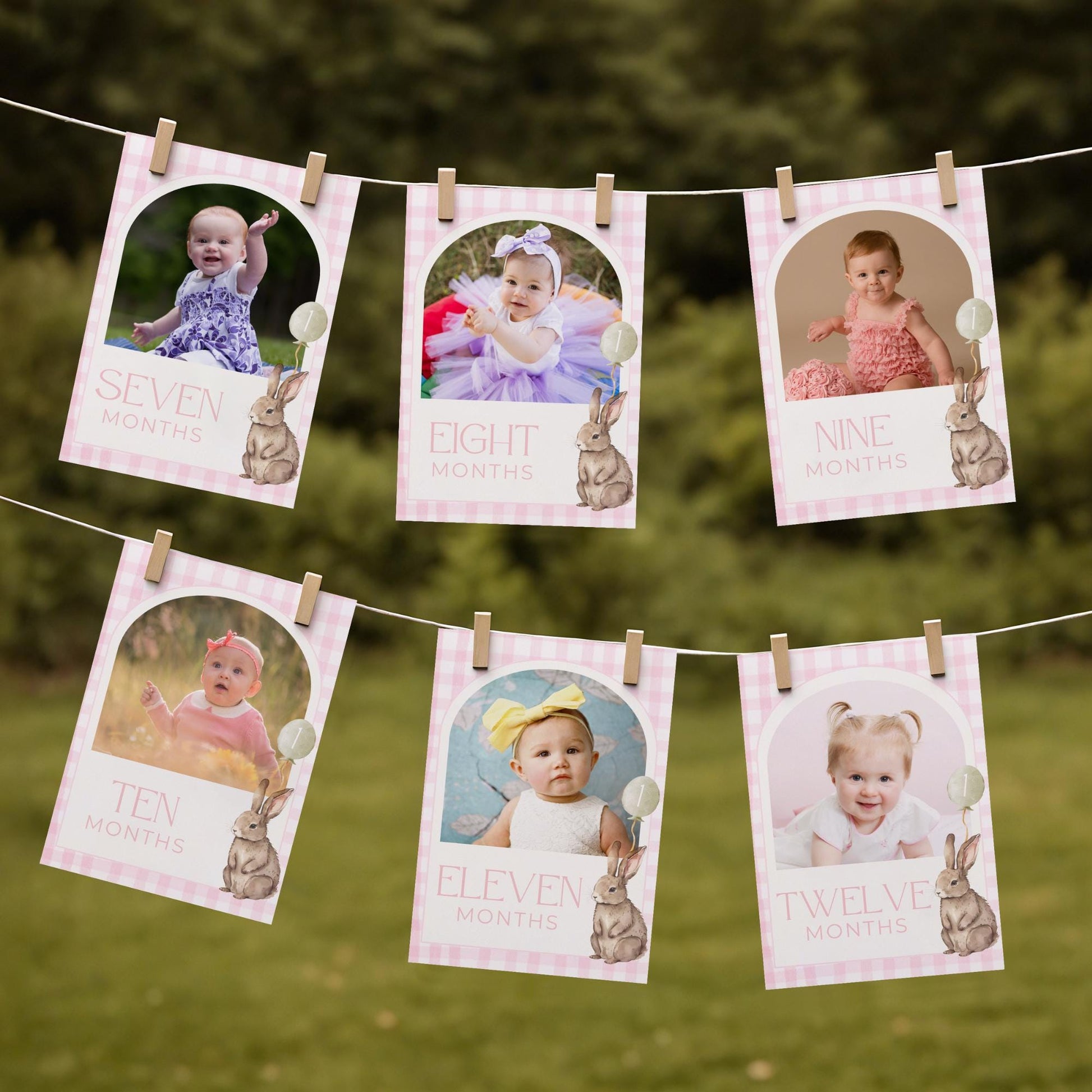 Some Bunny Is One Birthday Photo Milestone Banner Easter Rabbit 1st Birthday Bunting Banner Template Monthly Milestone Cards First Birthday