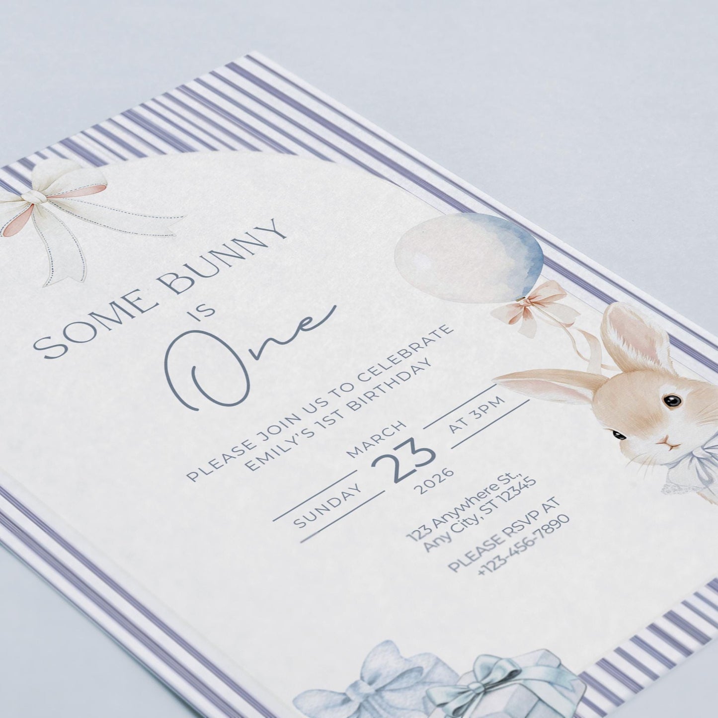 Some Bunny is One Birthday Invitation Bunny Birthday Invite Easter Birthday Coquette Bunny First birthday Rabbit Birthday Invite