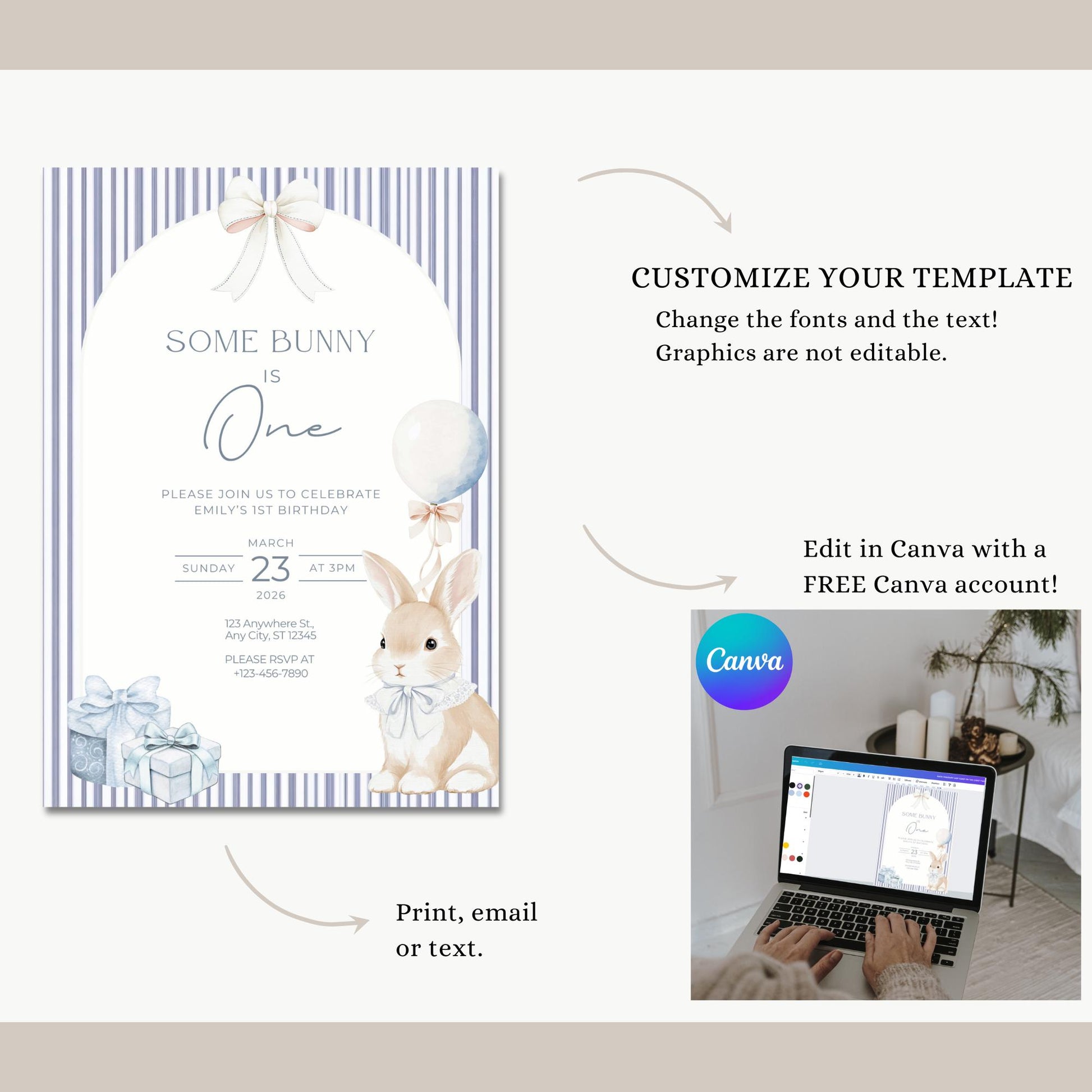 Some Bunny is One Birthday Invitation Bunny Birthday Invite Easter Birthday Coquette Bunny First birthday Rabbit Birthday Invite