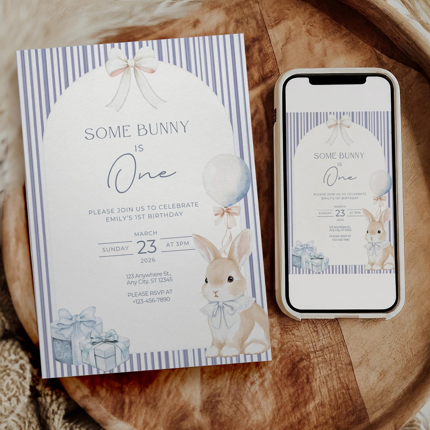 Some Bunny is One Birthday Invitation Bunny Birthday Invite Easter Birthday Coquette Bunny First birthday Rabbit Birthday Invite