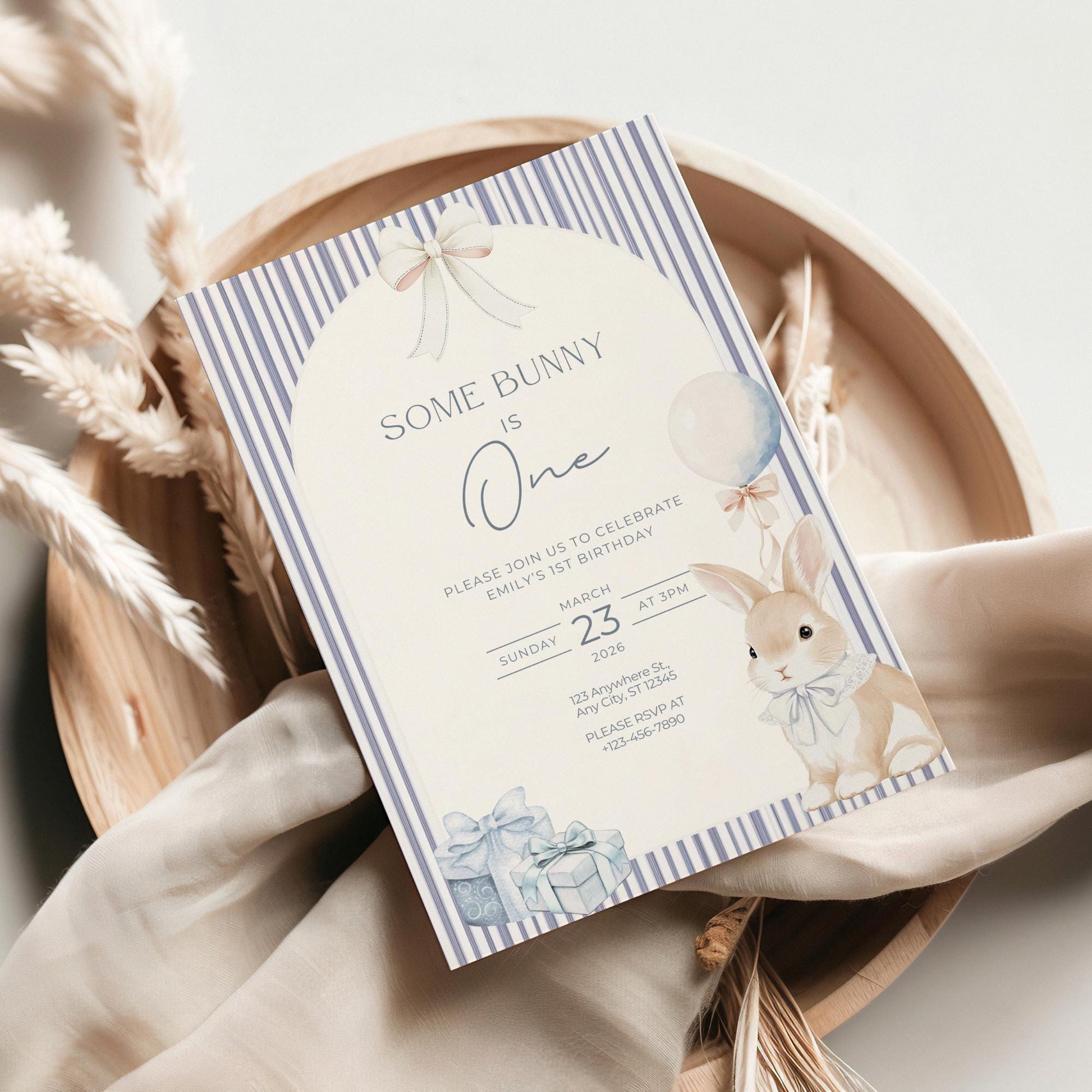 Some Bunny is One Birthday Invitation Bunny Birthday Invite Easter Birthday Coquette Bunny First birthday Rabbit Birthday Invite