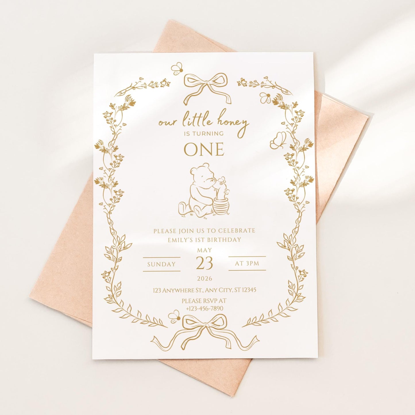 Bee First Birthday Invitation Our Little Hunny Floral Bee Birthday Invite Honey 1st Bee Day Birthday Evite Bumblebee First Birthday