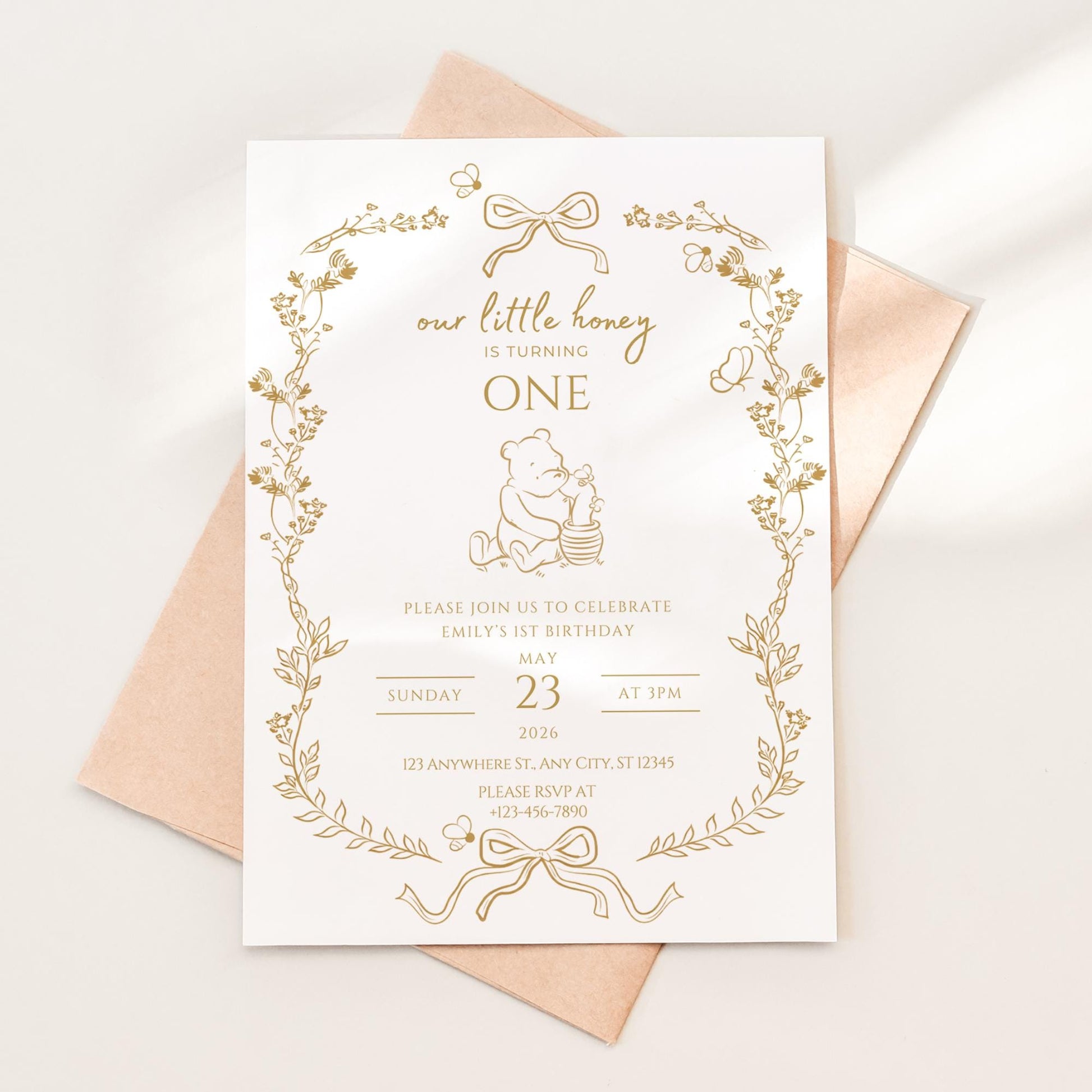 Bee First Birthday Invitation Our Little Hunny Floral Bee Birthday Invite Honey 1st Bee Day Birthday Evite Bumblebee First Birthday