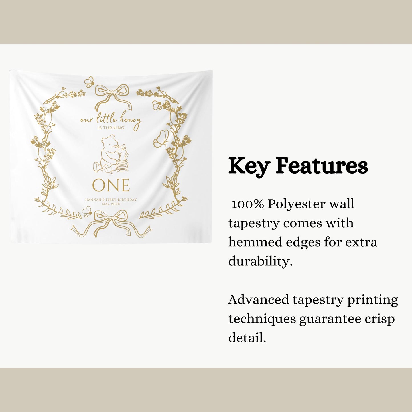 Bee First Birthday Banner Our Little Hunny Floral Bee Sign Honey 1st Bee Day Birthday Welcome Sign Bumblebee First Birthday Tapestry