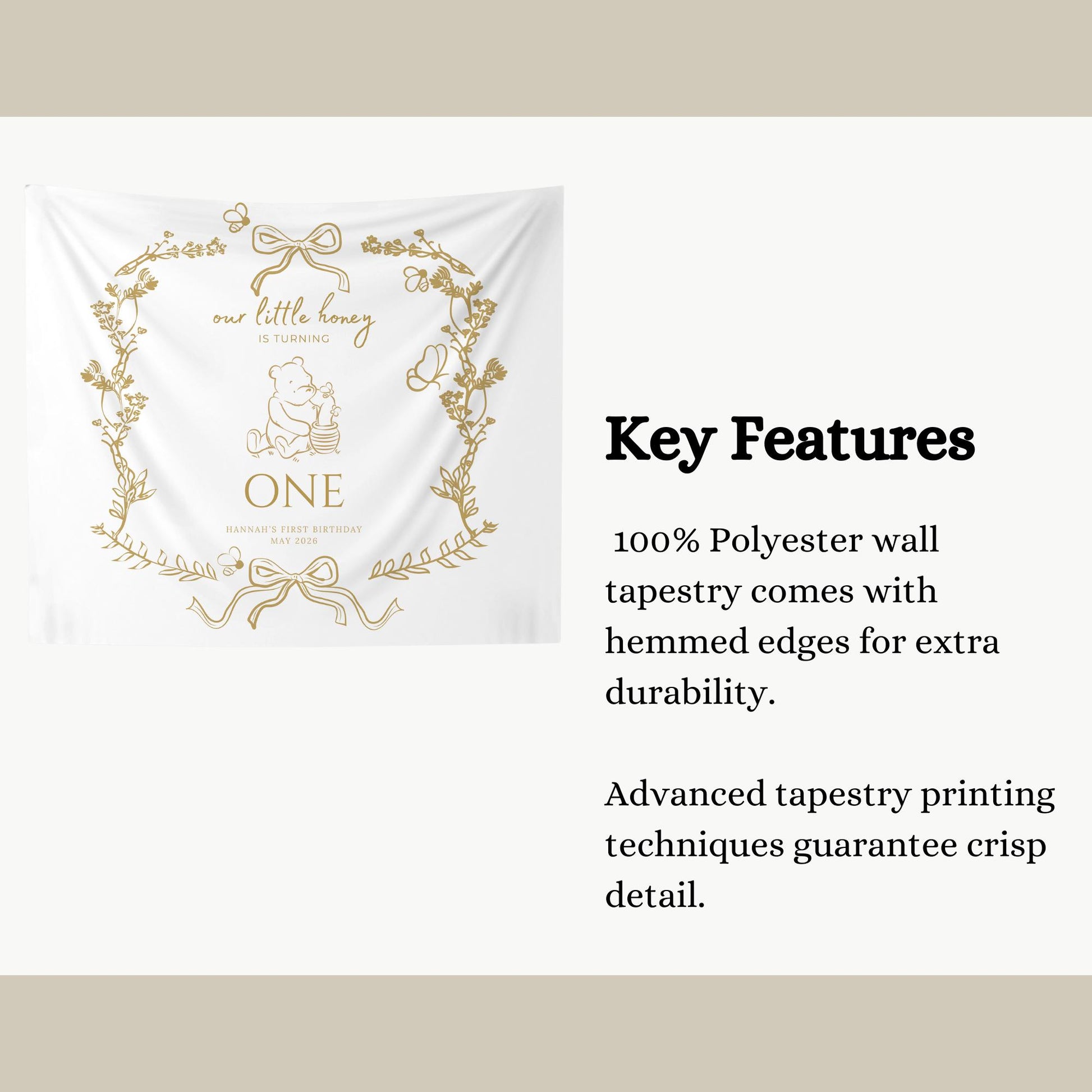 Bee First Birthday Banner Our Little Hunny Floral Bee Sign Honey 1st Bee Day Birthday Welcome Sign Bumblebee First Birthday Tapestry