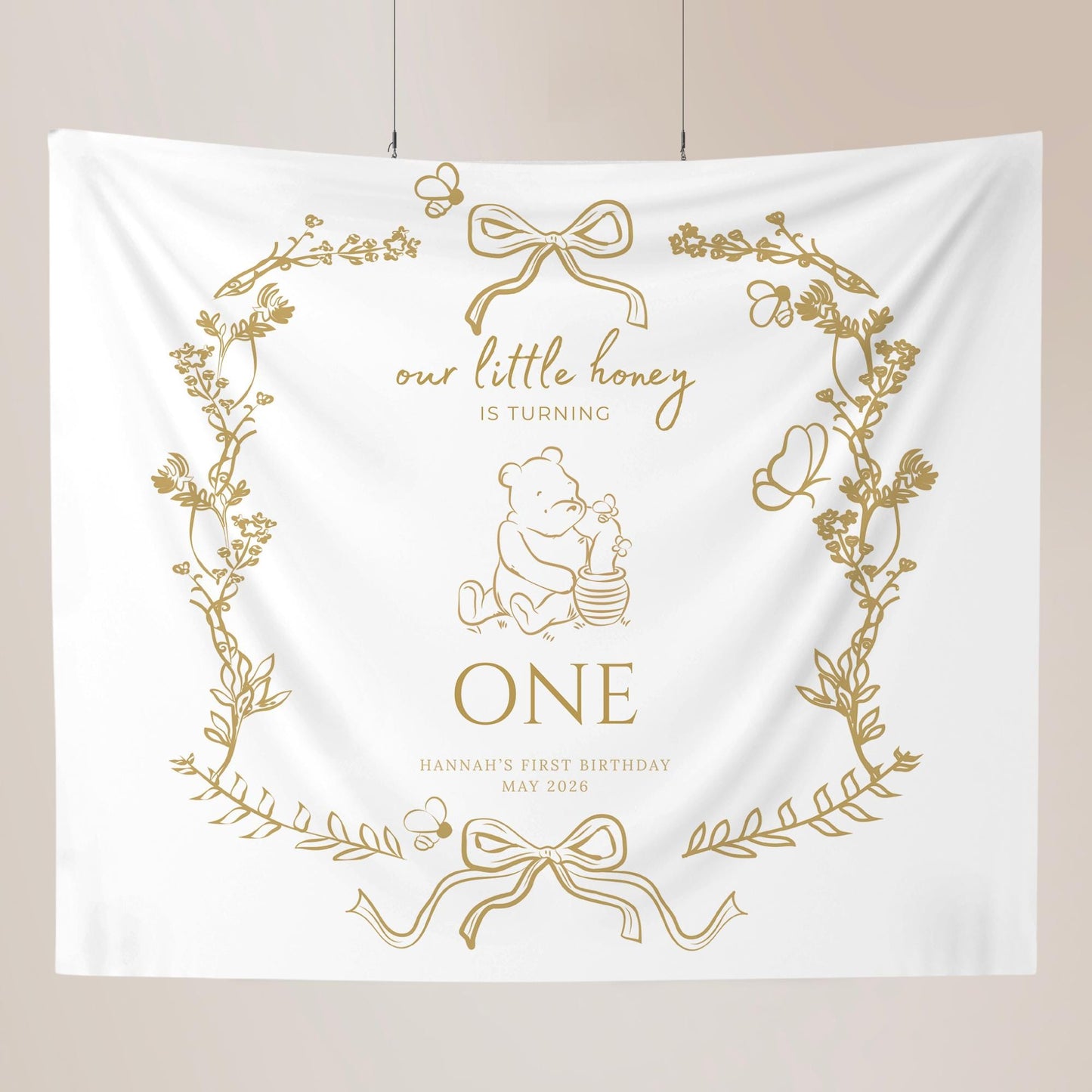 Bee First Birthday Banner Our Little Hunny Floral Bee Sign Honey 1st Bee Day Birthday Welcome Sign Bumblebee First Birthday Tapestry