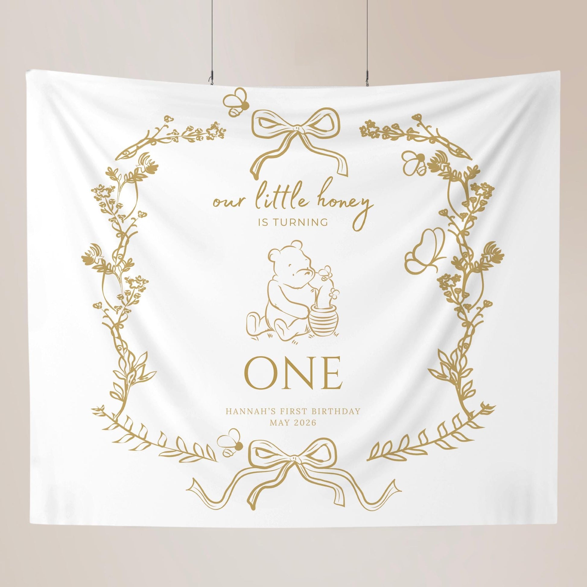Bee First Birthday Banner Our Little Hunny Floral Bee Sign Honey 1st Bee Day Birthday Welcome Sign Bumblebee First Birthday Tapestry