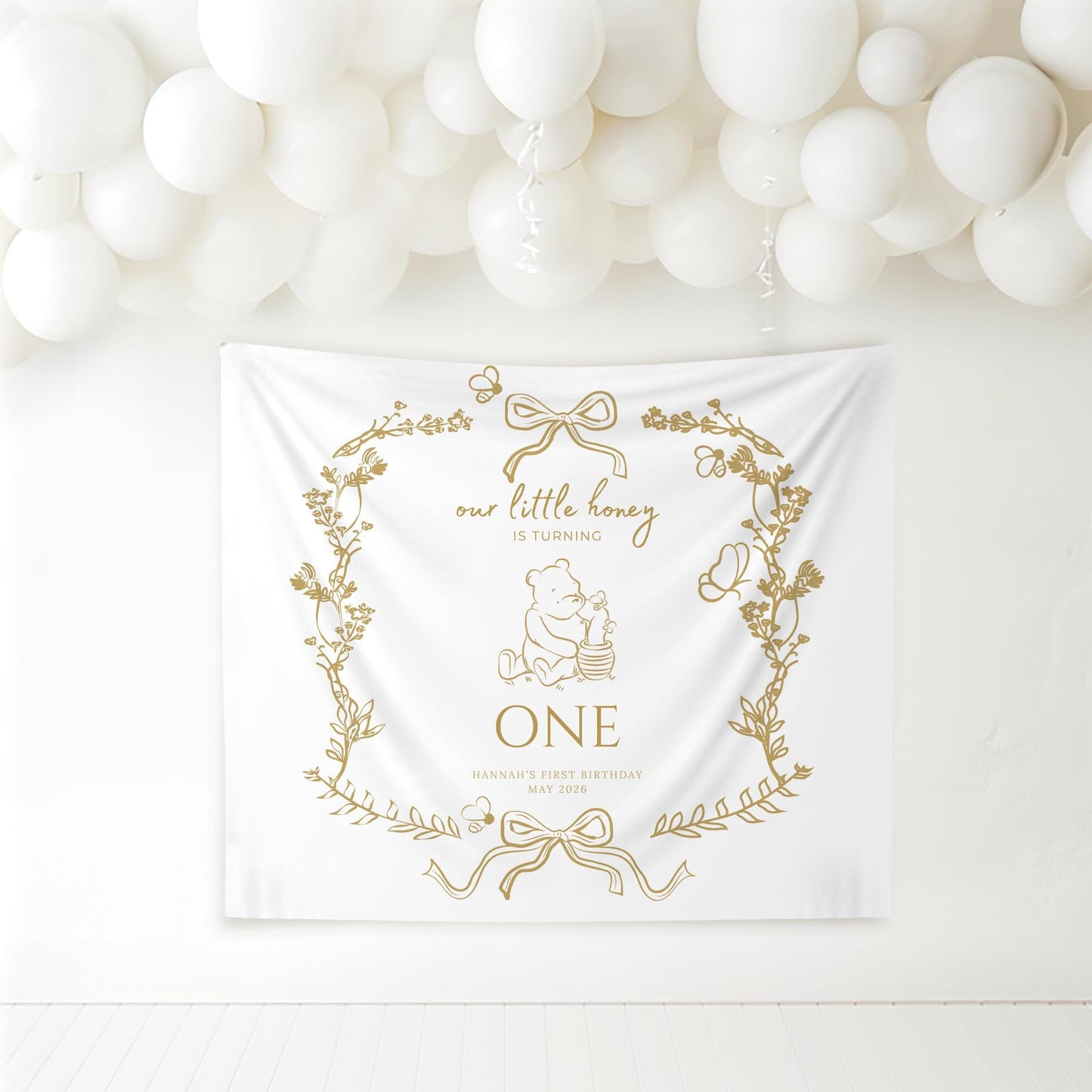 Bee First Birthday Banner Our Little Hunny Floral Bee Sign Honey 1st Bee Day Birthday Welcome Sign Bumblebee First Birthday Tapestry