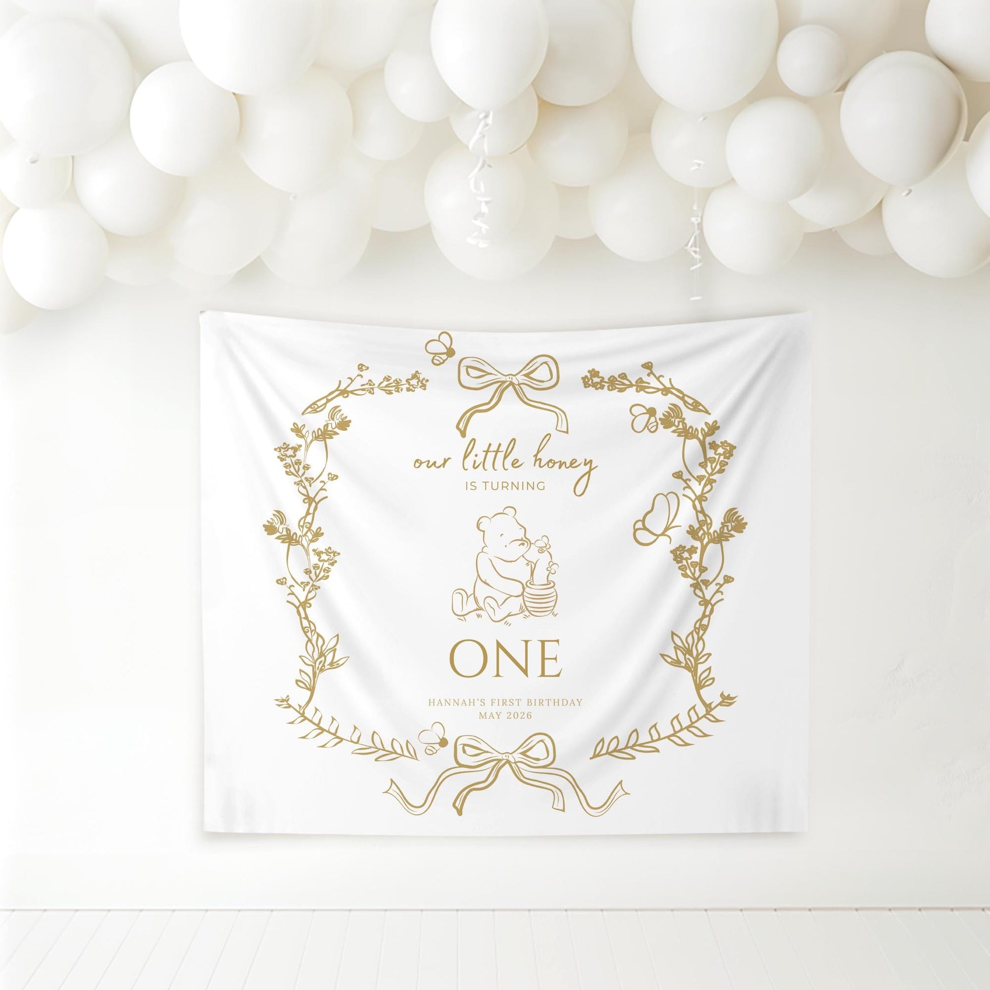 Bee First Birthday Banner Our Little Hunny Floral Bee Sign Honey 1st Bee Day Birthday Welcome Sign Bumblebee First Birthday Tapestry