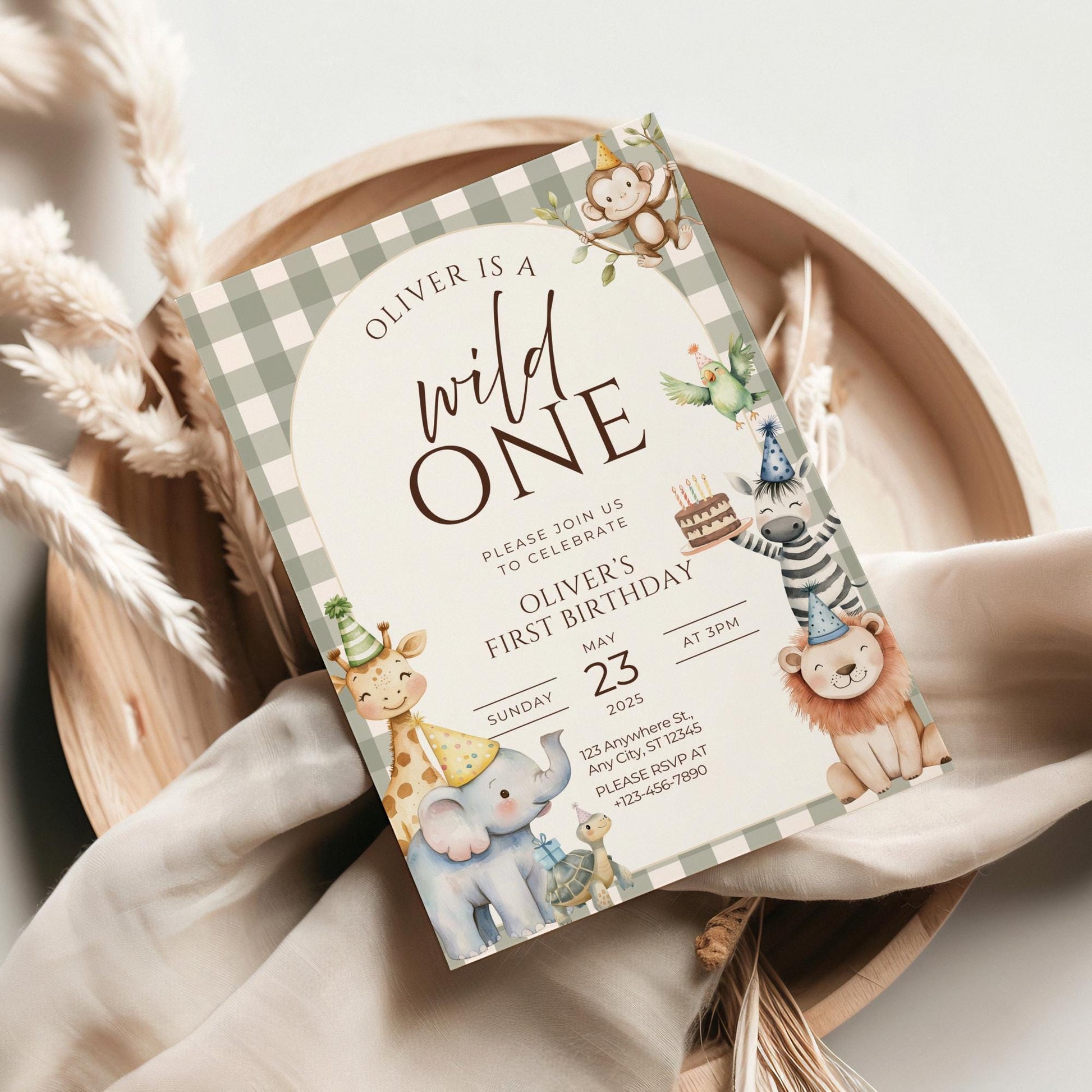 Wild One Birthday Invitation Safari Animal Birthday Invitation 1st Birthday Invite Zoo First Birthday Jungle Party Calling all party animals