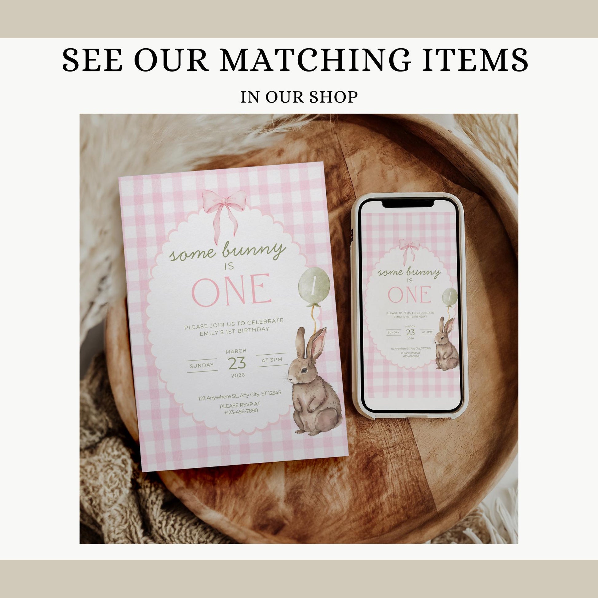 Some Bunny is One Birthday Backdrop Bunny Birthday Welcome Sign Pink Gingham Bunny Banner Personalized Easter Birthday Decoration