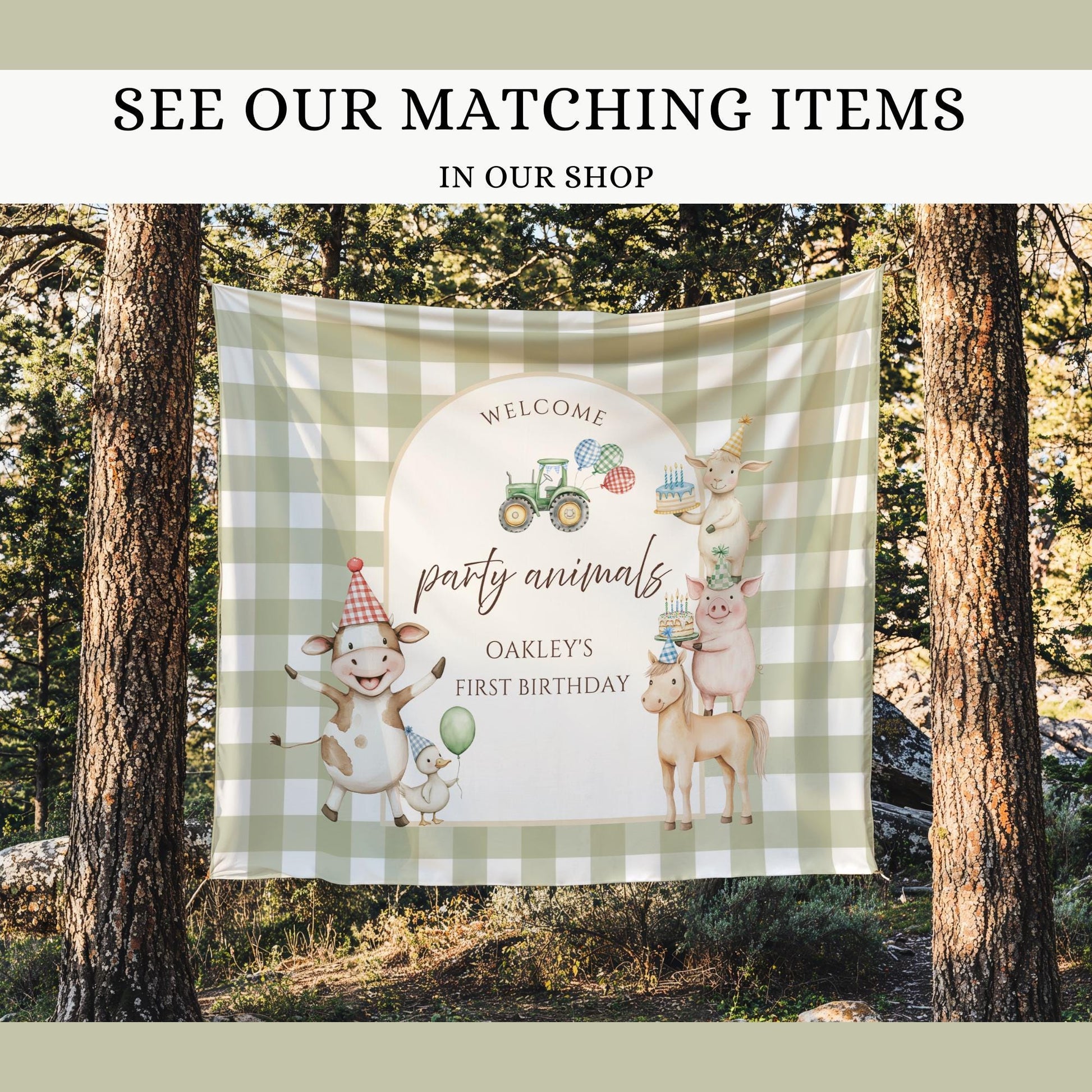 Farm Birthday Invite Barnyard First Birthday Party Decor Party Animals 1st Birthday Bundle Farm Animal Theme Party Country Birthday Decor wall tapestry