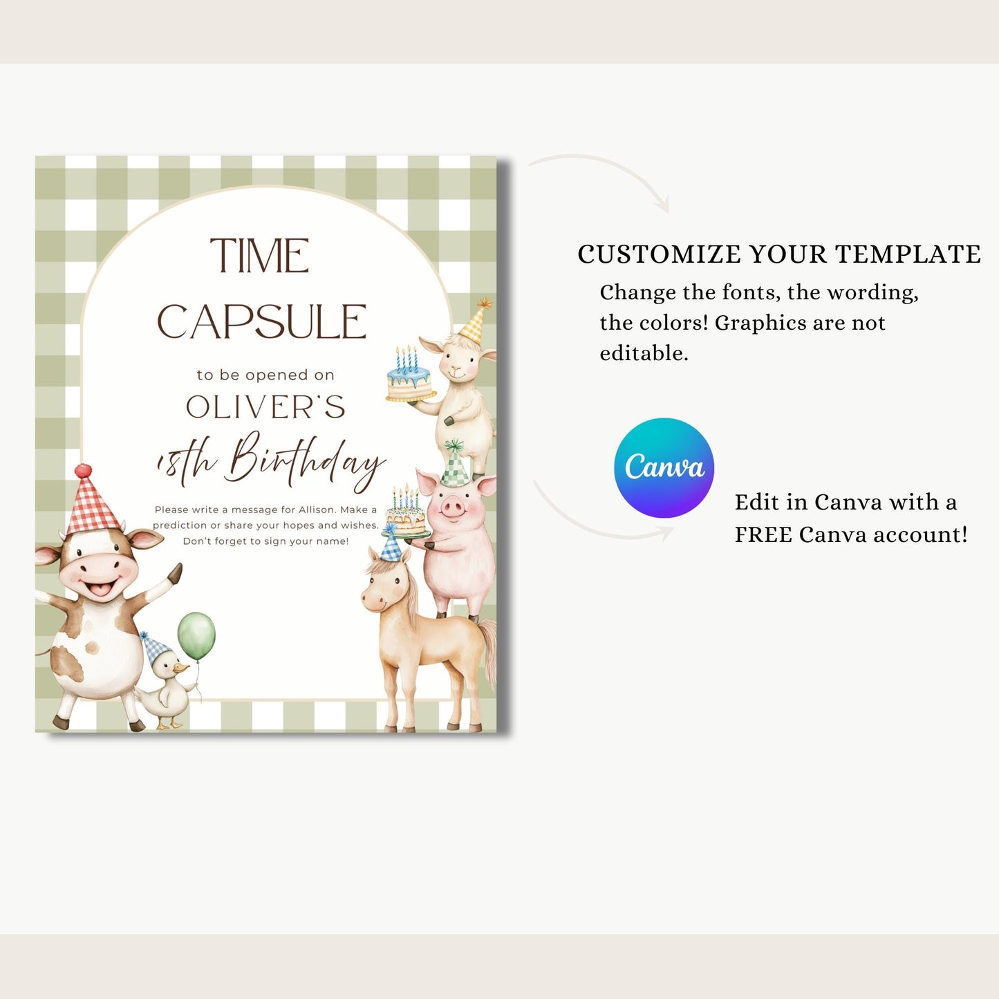 Farm Animal Birthday Time Capsule Sign Barnyard Theme First Birthday Party gender neutral 1st Birthday Party Animals Party Guest Book sign