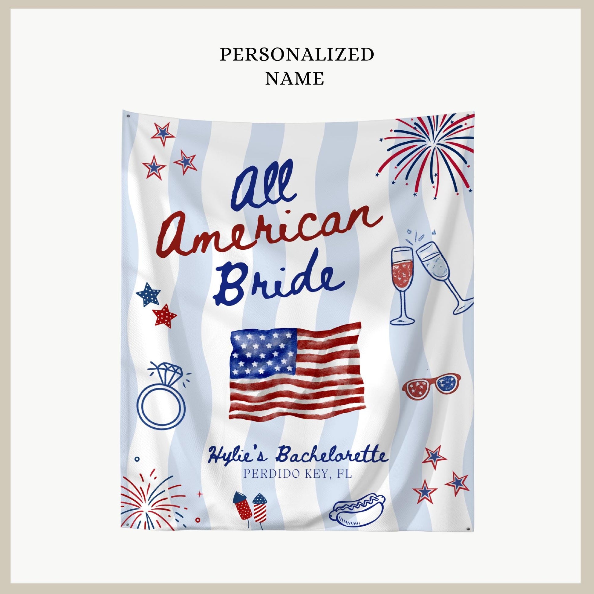 All American Bride Bachelorette Banner Red White and Blue Party Decor Patriotic Themed Sign 4th of July Bach Weekend Backdrop USA Bach Party