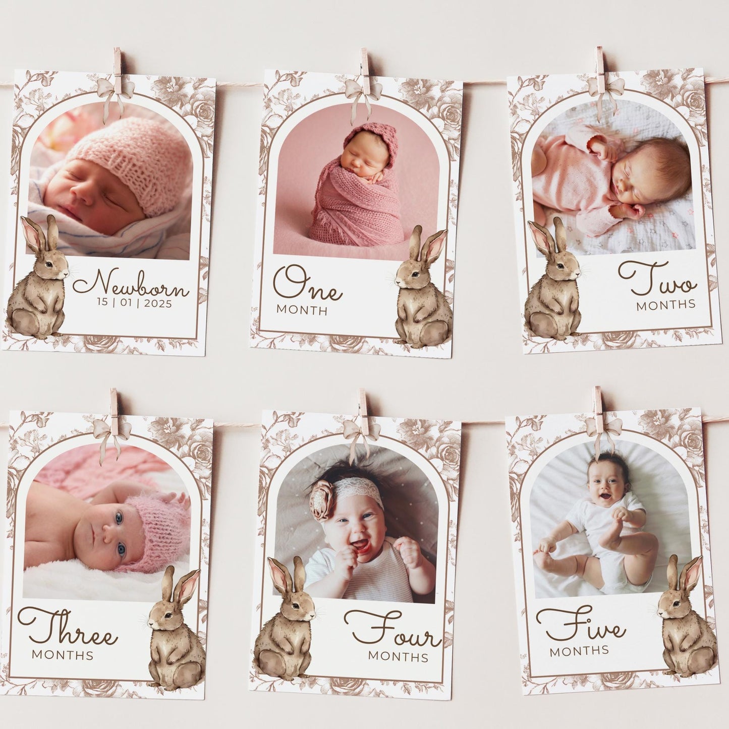 Some Bunny Is One Birthday Photo Milestone Banner Easter Rabbit 1st Birthday Bunting Banner Template Monthly Milestone Photo Collage