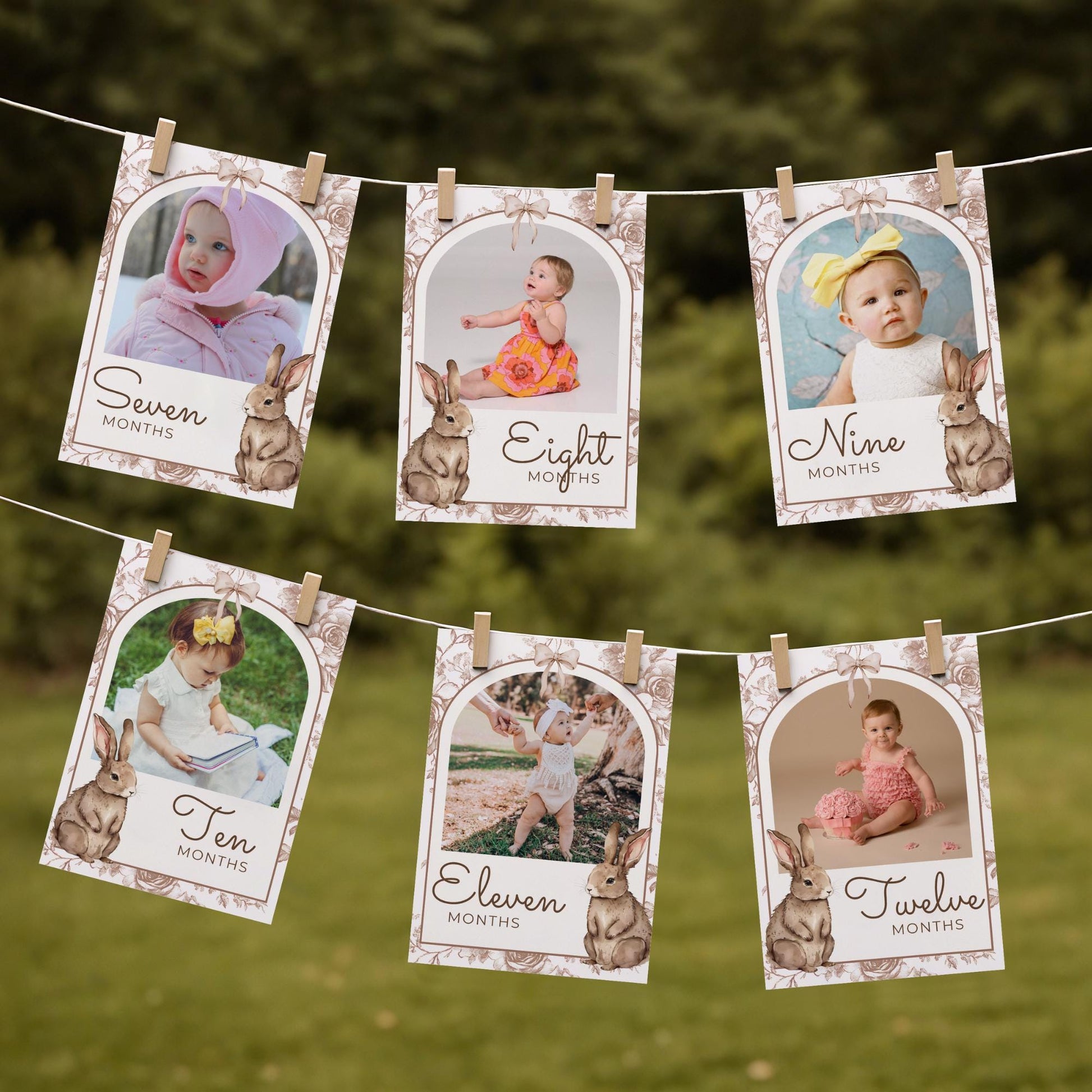 Some Bunny Is One Birthday Photo Milestone Banner Easter Rabbit 1st Birthday Bunting Banner Template Monthly Milestone Photo Collage