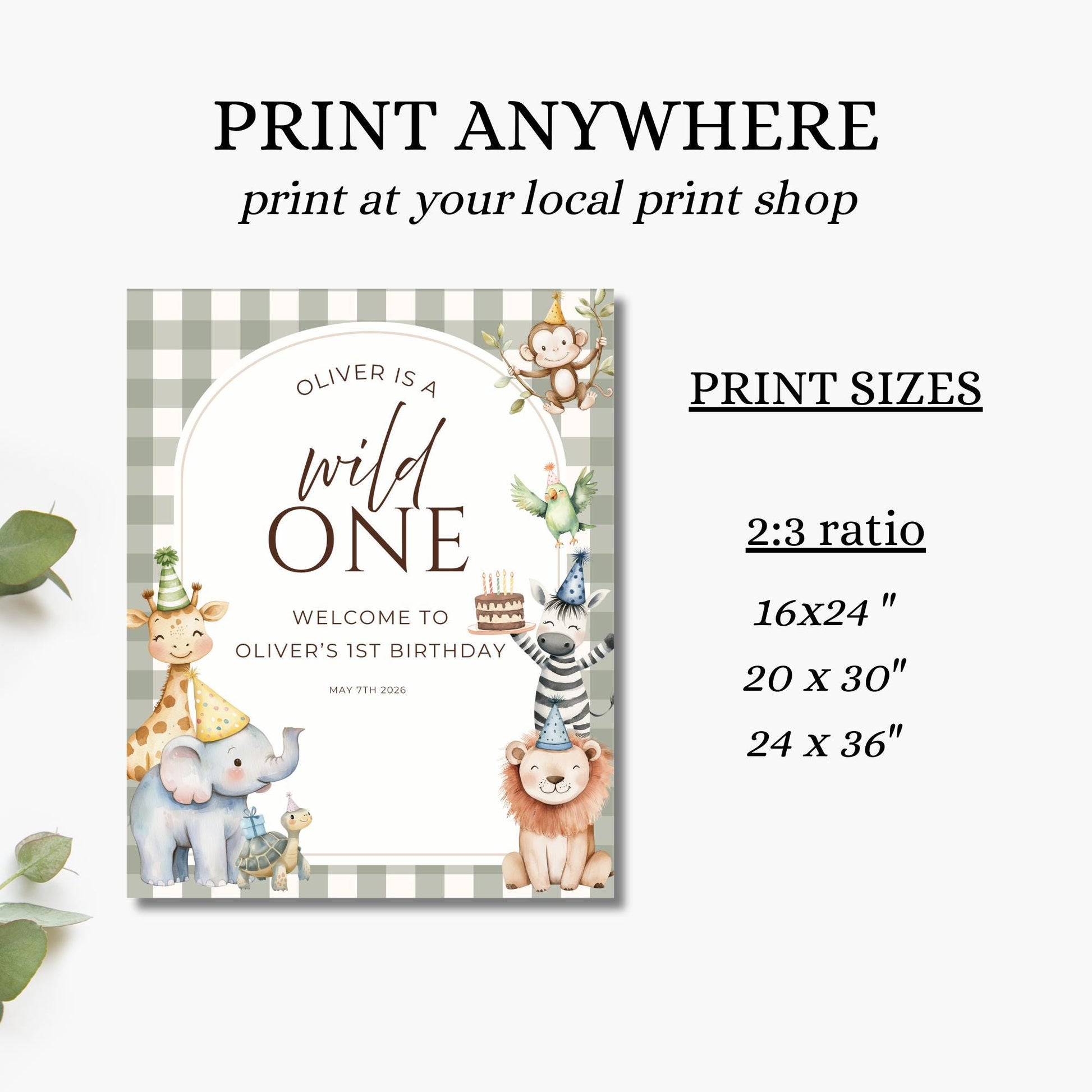 Safari Animal Birthday Welcome Sign Editable Wild One Party Welcome Poster Gender Neutral 1st Birthday Decor Jungle Theme Bday