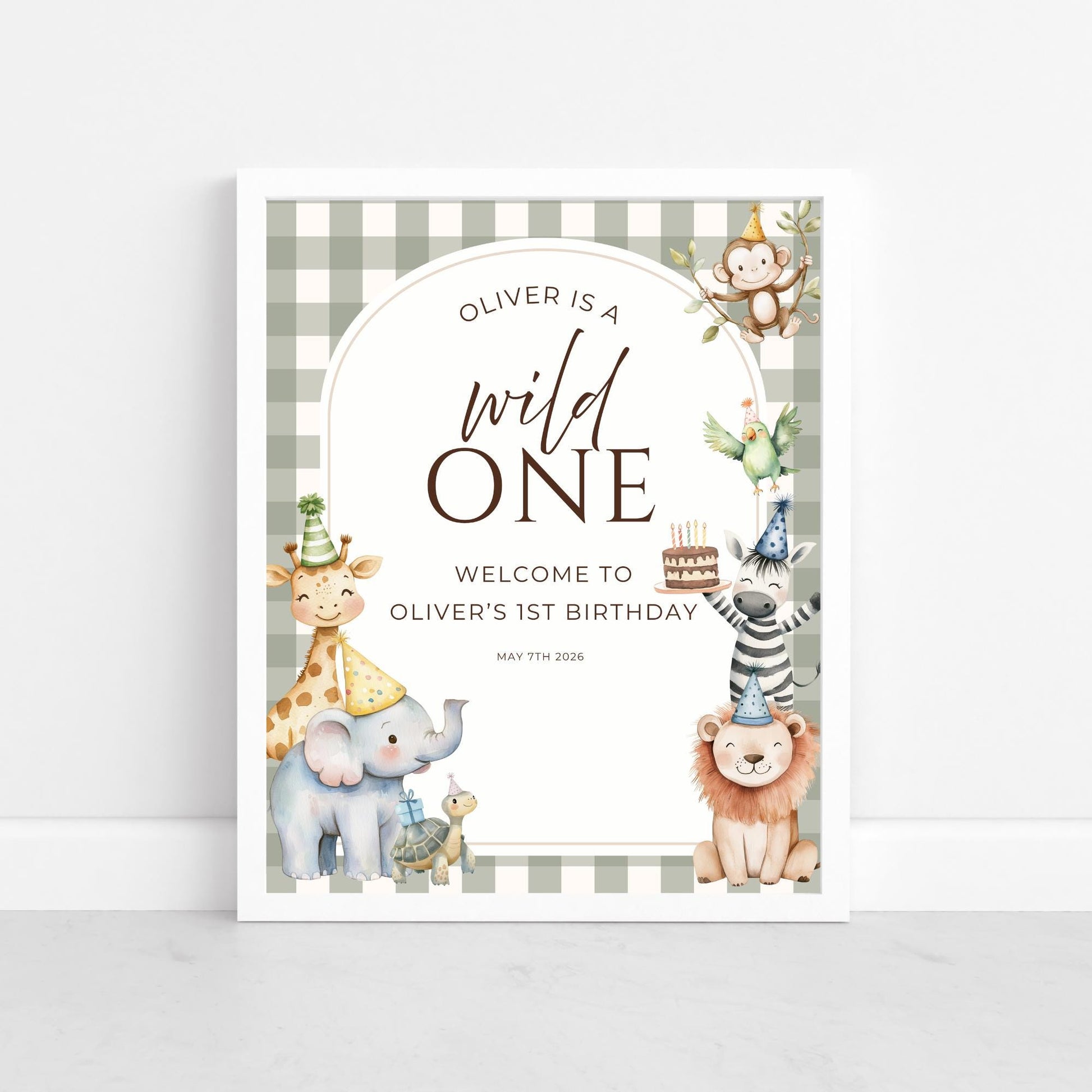 Safari Animal Birthday Welcome Sign Editable Wild One Party Welcome Poster Gender Neutral 1st Birthday Decor Jungle Theme Bday