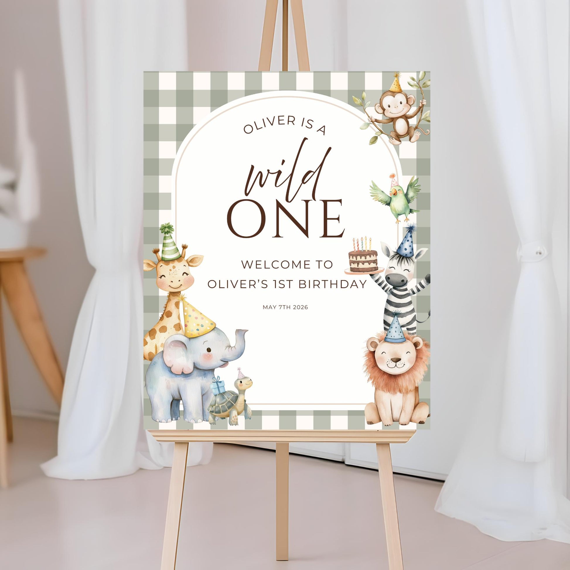 Safari Animal Birthday Welcome Sign Editable Wild One Party Welcome Poster Gender Neutral 1st Birthday Decor Jungle Theme Bday