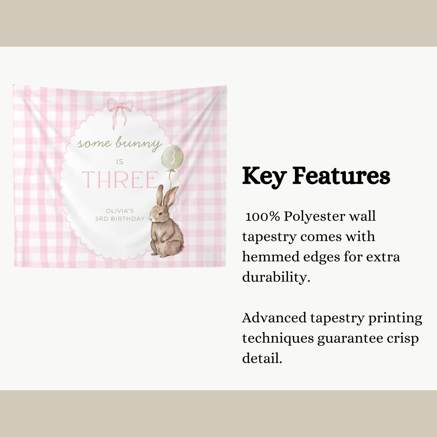 Some Bunny is Three Birthday Backdrop Bunny Birthday Welcome Sign Pink Gingham Bunny Banner Personalized Easter 3rd Birthday Decoration