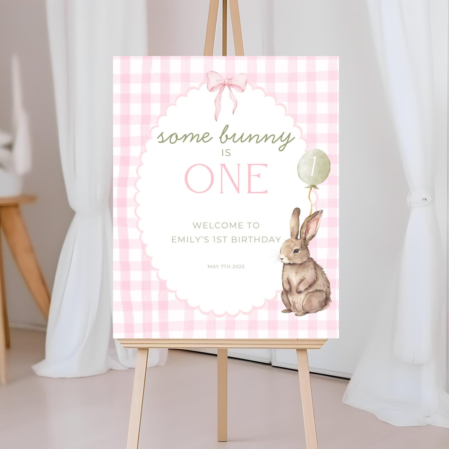 Some Bunny is One Birthday Welcome Sign Editable First Birthday Party Rabbit Party Decor Printable Sign Template Easter 1st Birthday Sign