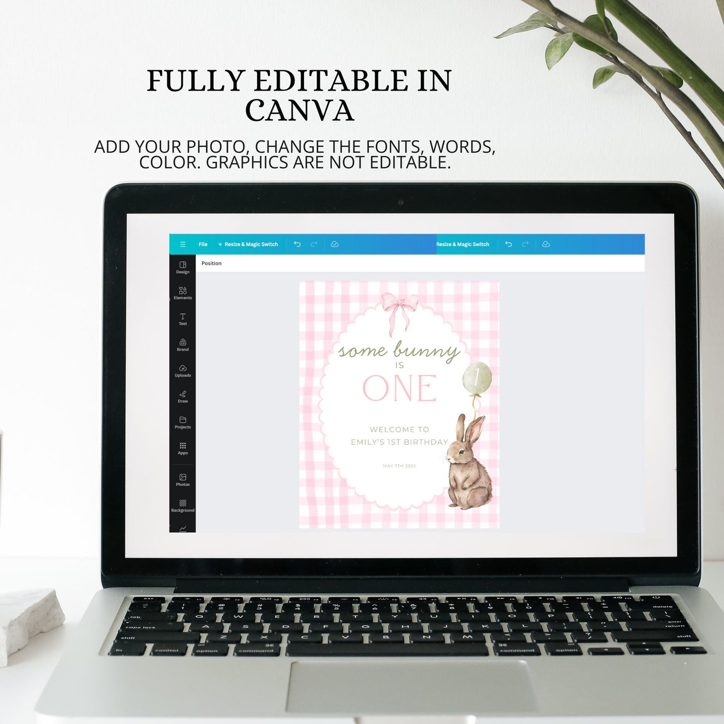 Some Bunny is One Birthday Welcome Sign Editable First Birthday Party Rabbit Party Decor Printable Sign Template Easter 1st Birthday Sign