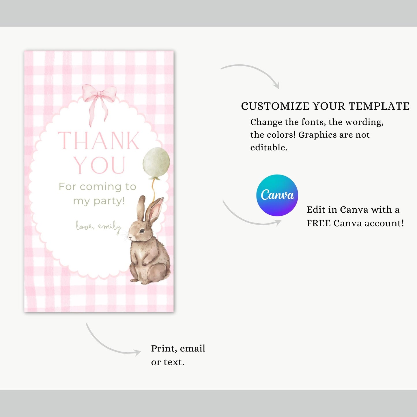 Bunny Birthday Favor Thank You Tag Template Download Some Bunny is One Theme First Birthday Party Printable Favor Gift Tag 1st Birthday