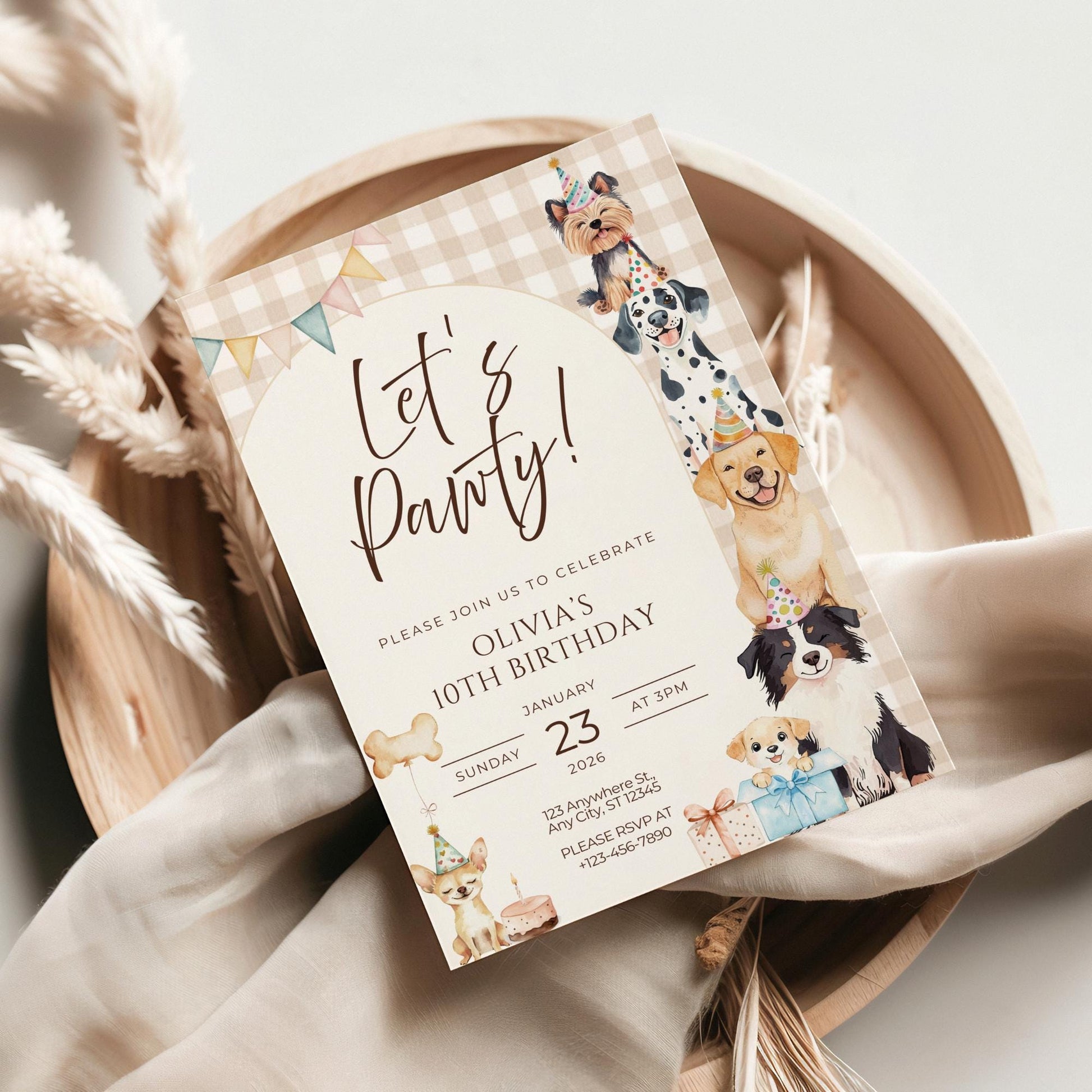 Let's Pawty Birthday Invitation Puppy Dog Birthday Invitation Dog Theme Editable Invitation Puppy Party Evite Bundle