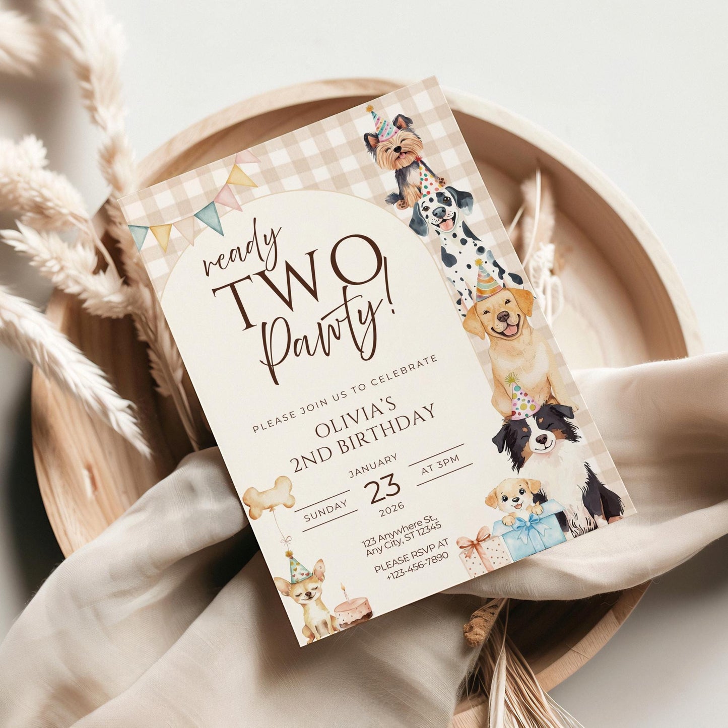 Ready TWO Pawty Birthday Invitation Puppy 2nd Dog Birthday Invitation Dog Theme Editable Invitation Puppy Party Evite Gender neutral