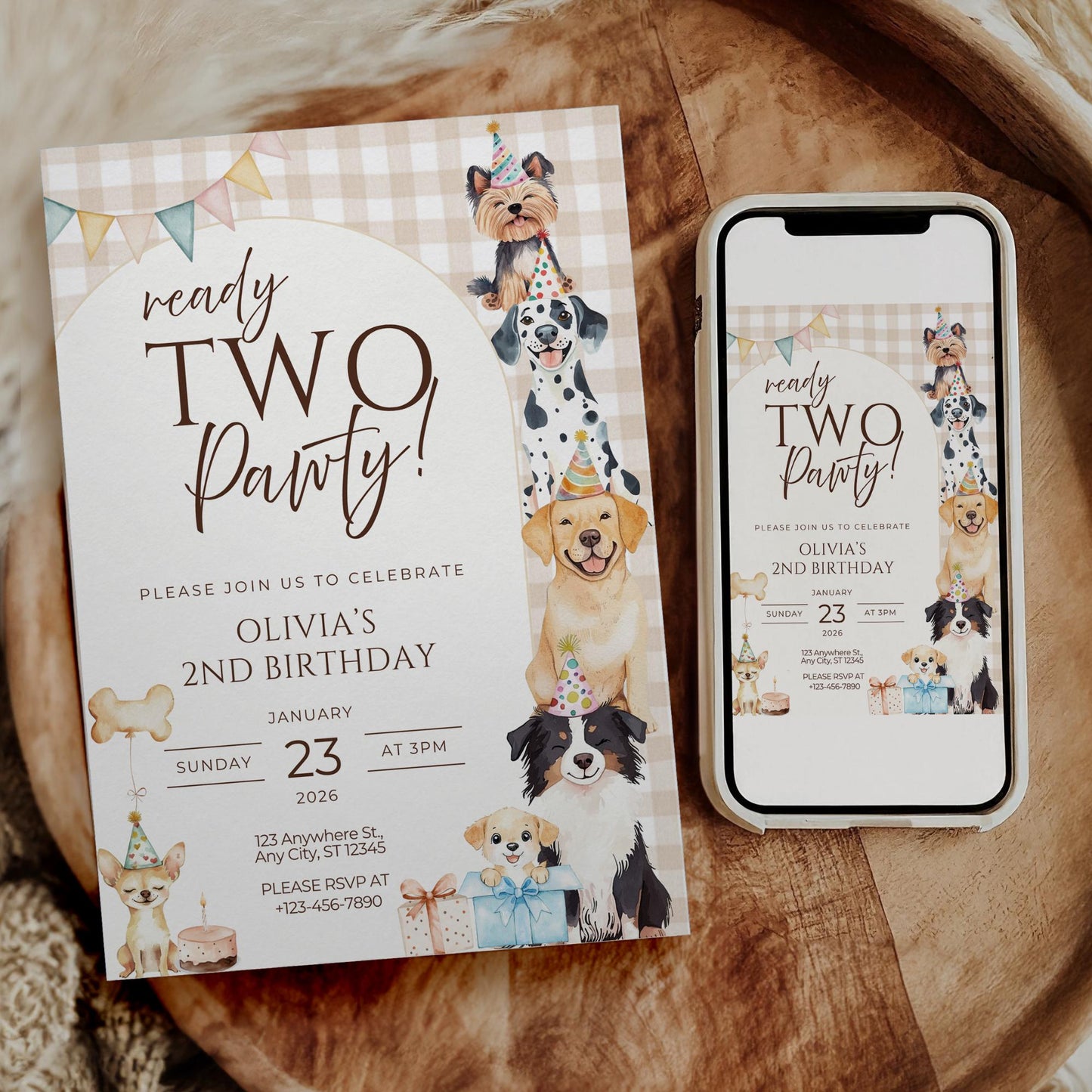 Ready TWO Pawty Birthday Invitation Puppy 2nd Dog Birthday Invitation Dog Theme Editable Invitation Puppy Party Evite Gender neutral