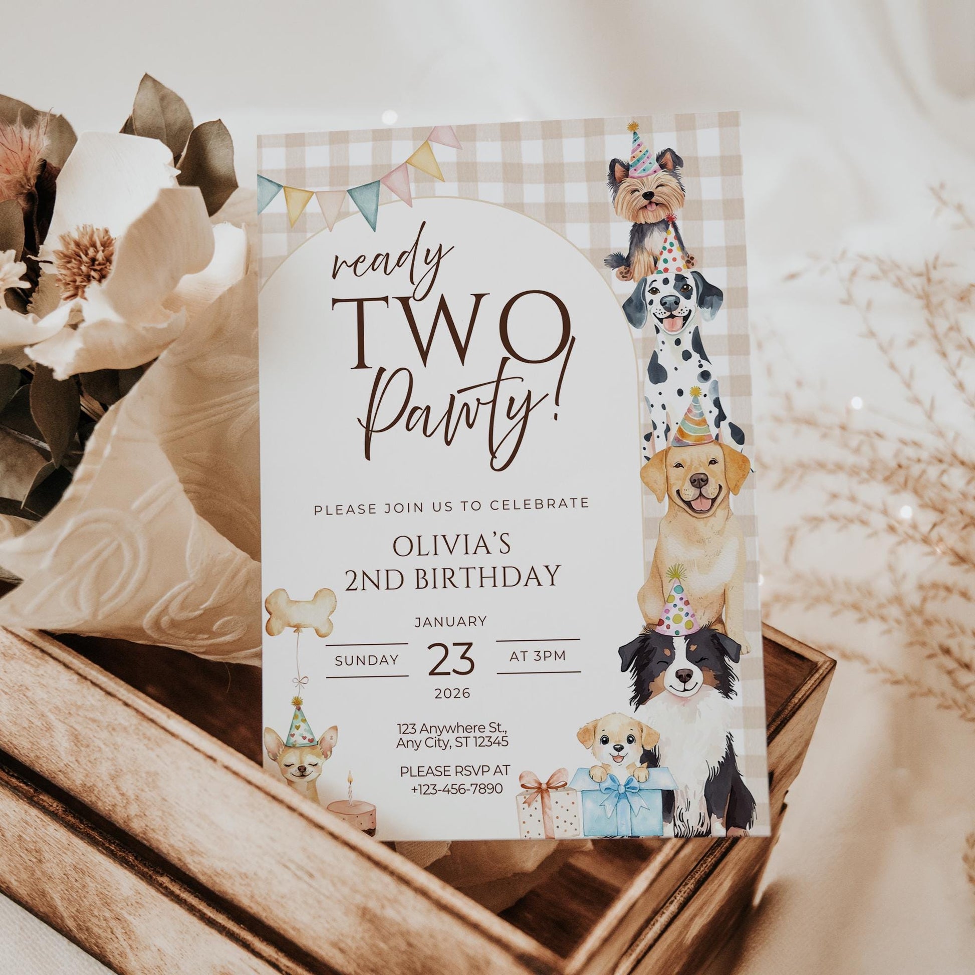 Ready TWO Pawty Birthday Invitation Puppy 2nd Dog Birthday Invitation Dog Theme Editable Invitation Puppy Party Evite Gender neutral