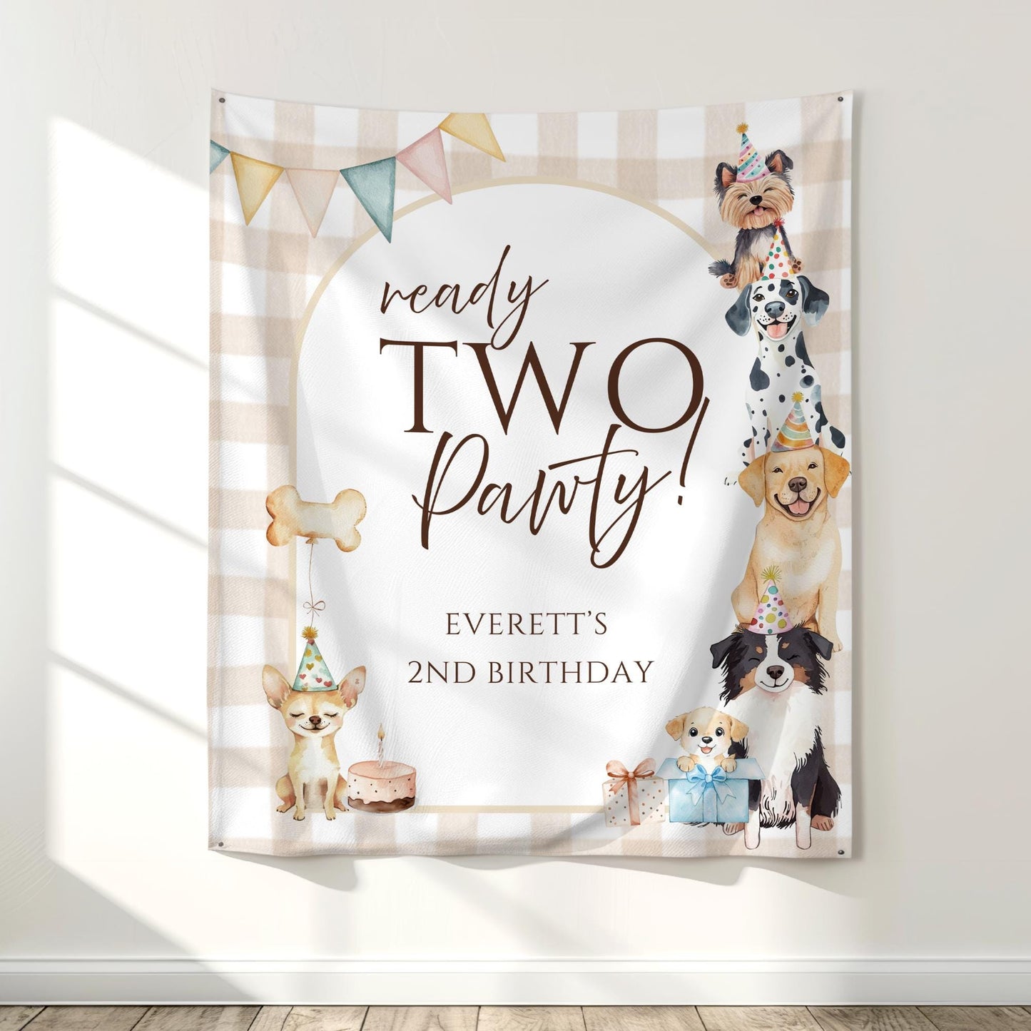 Ready TWO Pawty Birthday Backdrop Puppy 2nd Birthday Welcome Sign Gender Neutral Dog Banner Personalized Second Birthday Decoration